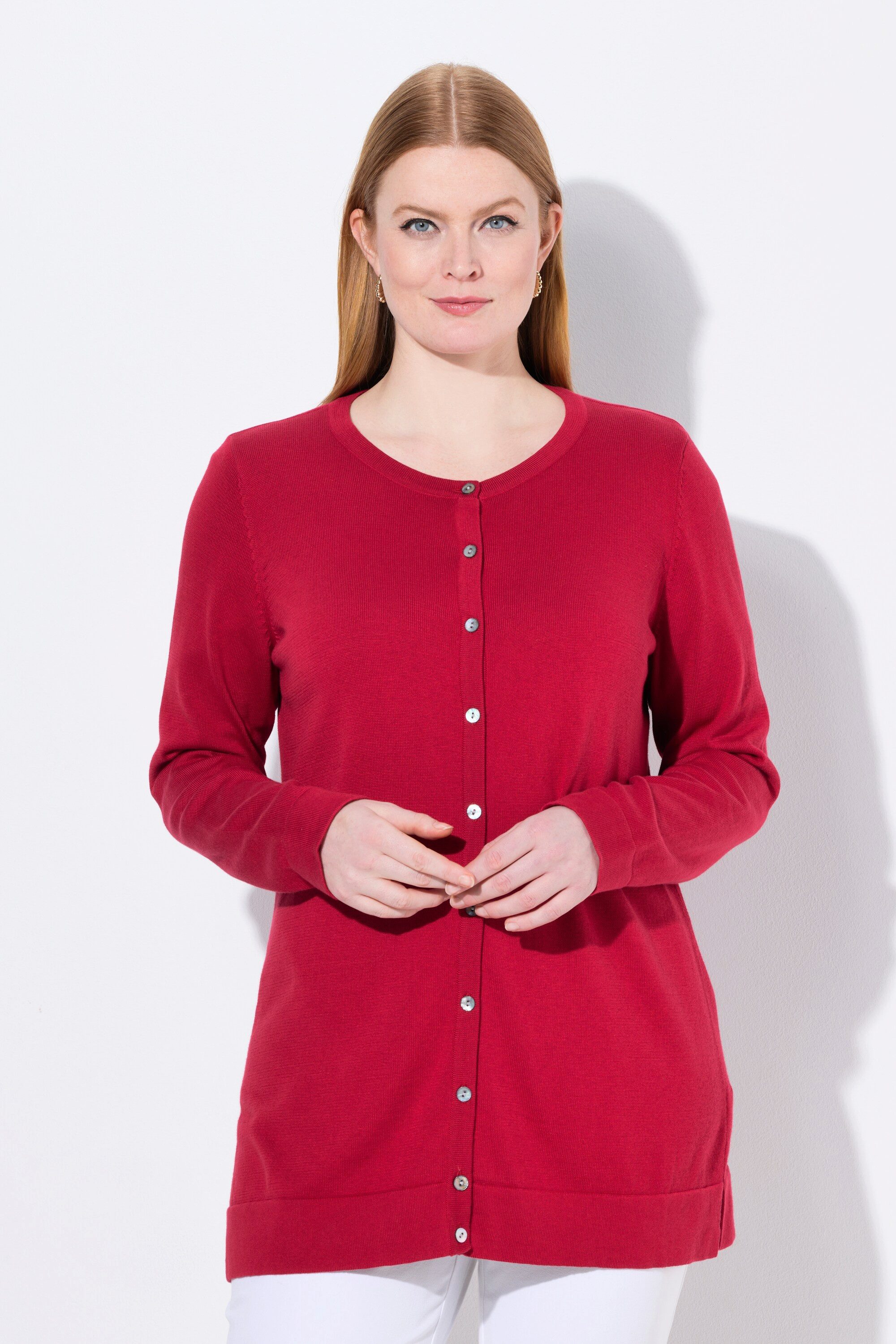 Ulla Popken Strickjacke Twinset-Strickjacke Rundhals Langarm Pima Cotton