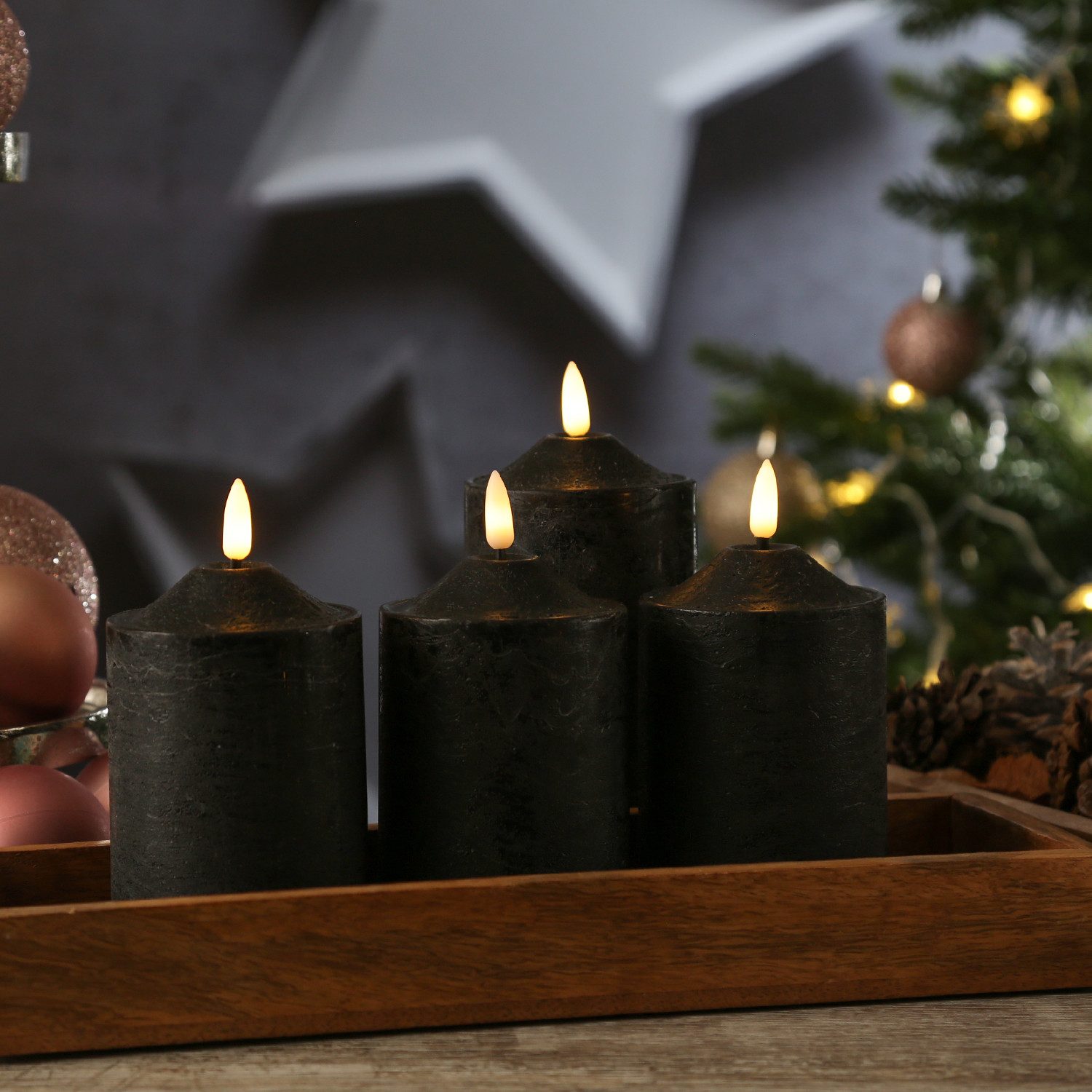 MARELIDA LED-Kerze Kerzenset in Rustik-Optik Echtwachs H:15cm D: 7,5cm Time günstig online kaufen