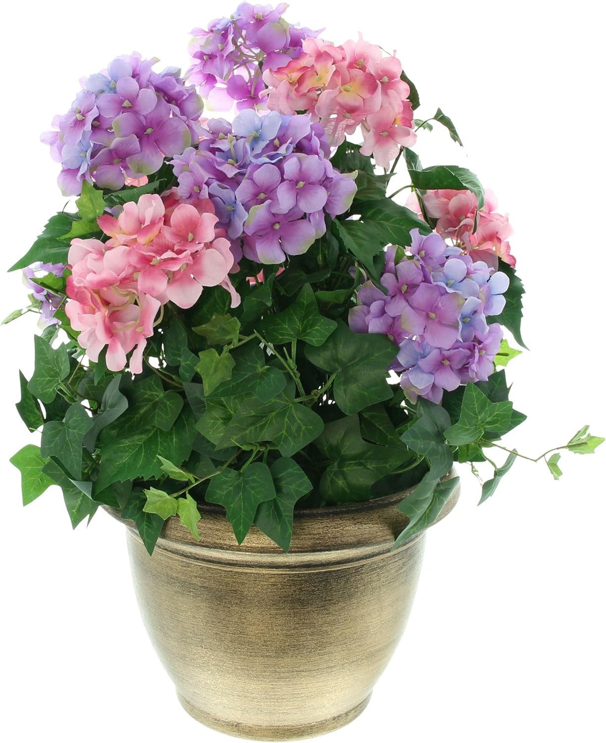 Kunstpflanze "Hortensie" im goldenen Topf, Dekopflanze, günstig online kaufen