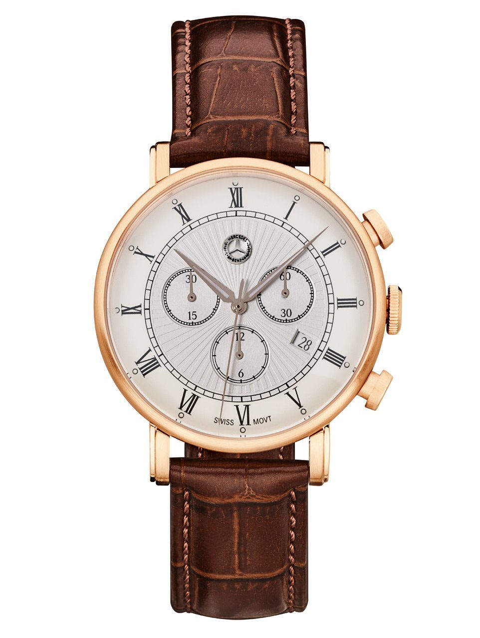 Mercedes Benz Luxusuhr Chronograph Herren, Classic Retro Gold roségoldfarben / braun, B66041617