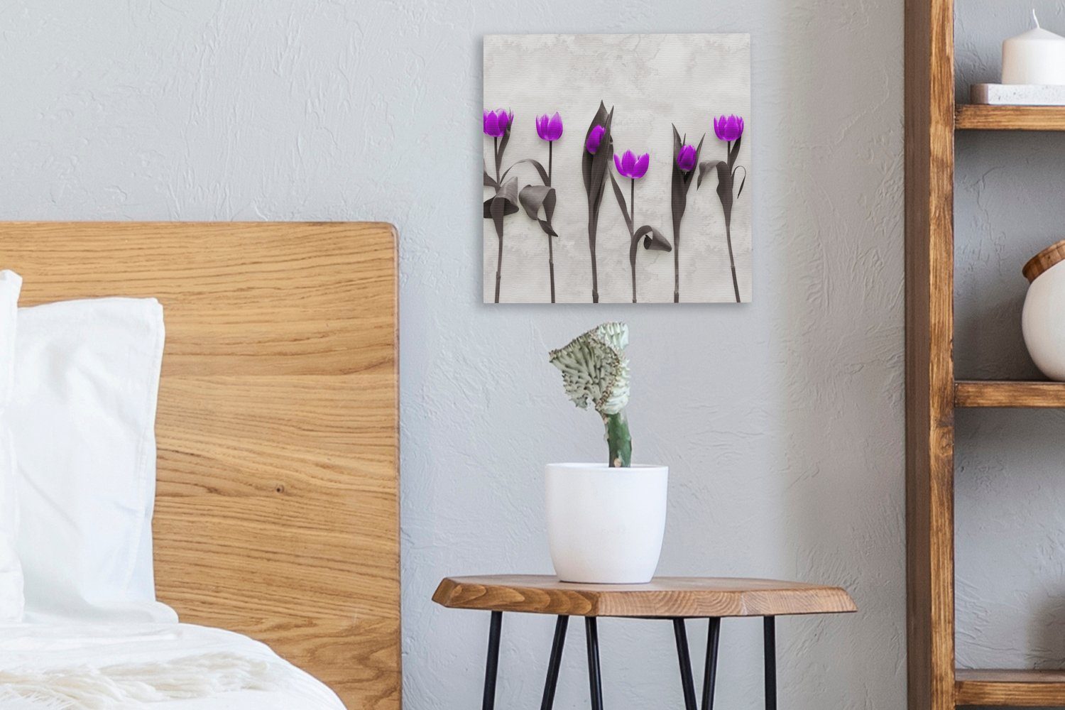 Schlafzimmer St), (1 für Tulpen Leinwand Leinwandbild - Bilder Lila, OneMillionCanvasses® Wohnzimmer Blumen -