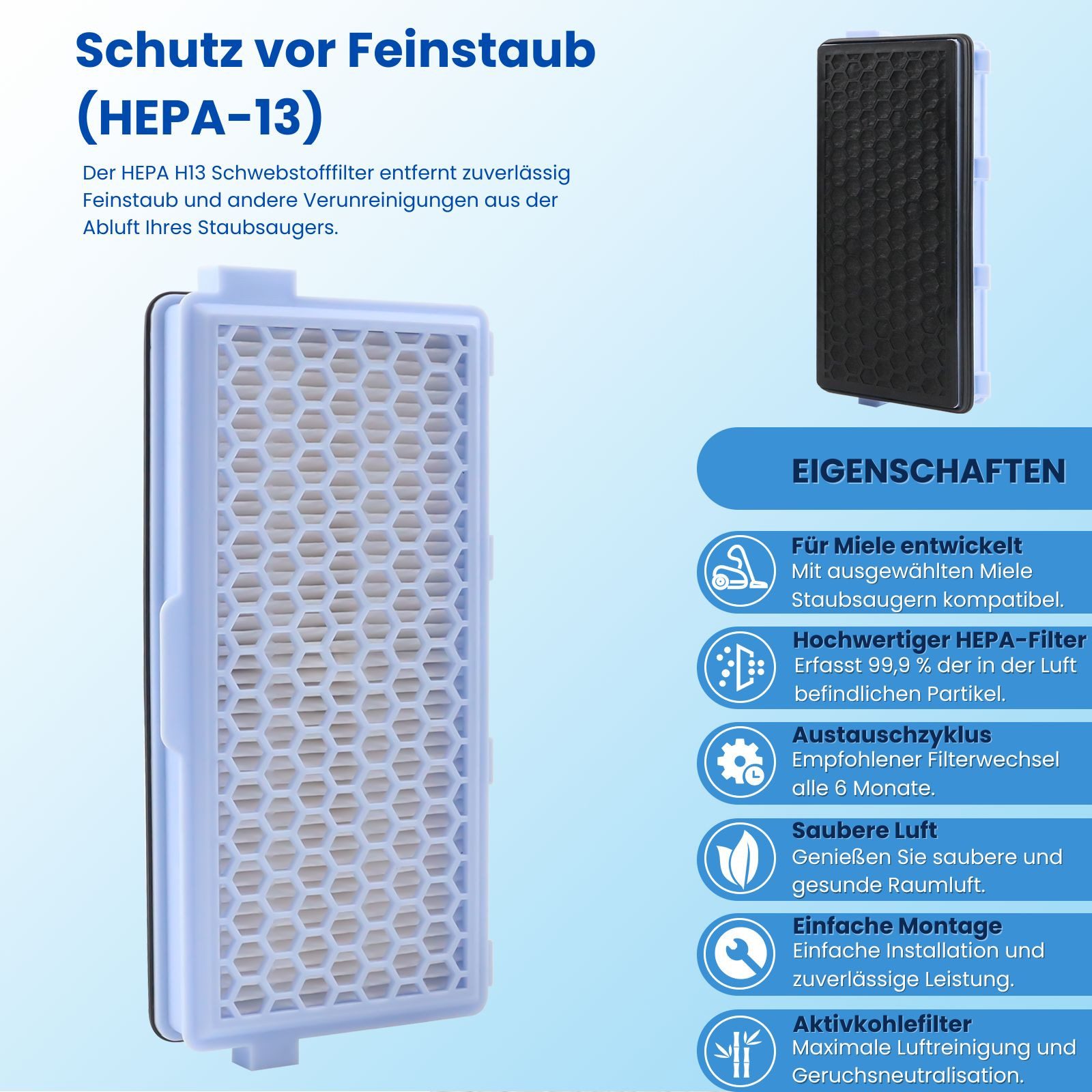 Allyson HEPA-Filter Miele Staubsaugerfilter, HEPA-Filter Set Für Miele, Zubehör für Compact C1-C2, Complete C2-C3, Serie S8340, S4000-S4999, S5000-S5999, S6000-S6999, S8000-S8999, Besonders Leichte Montage