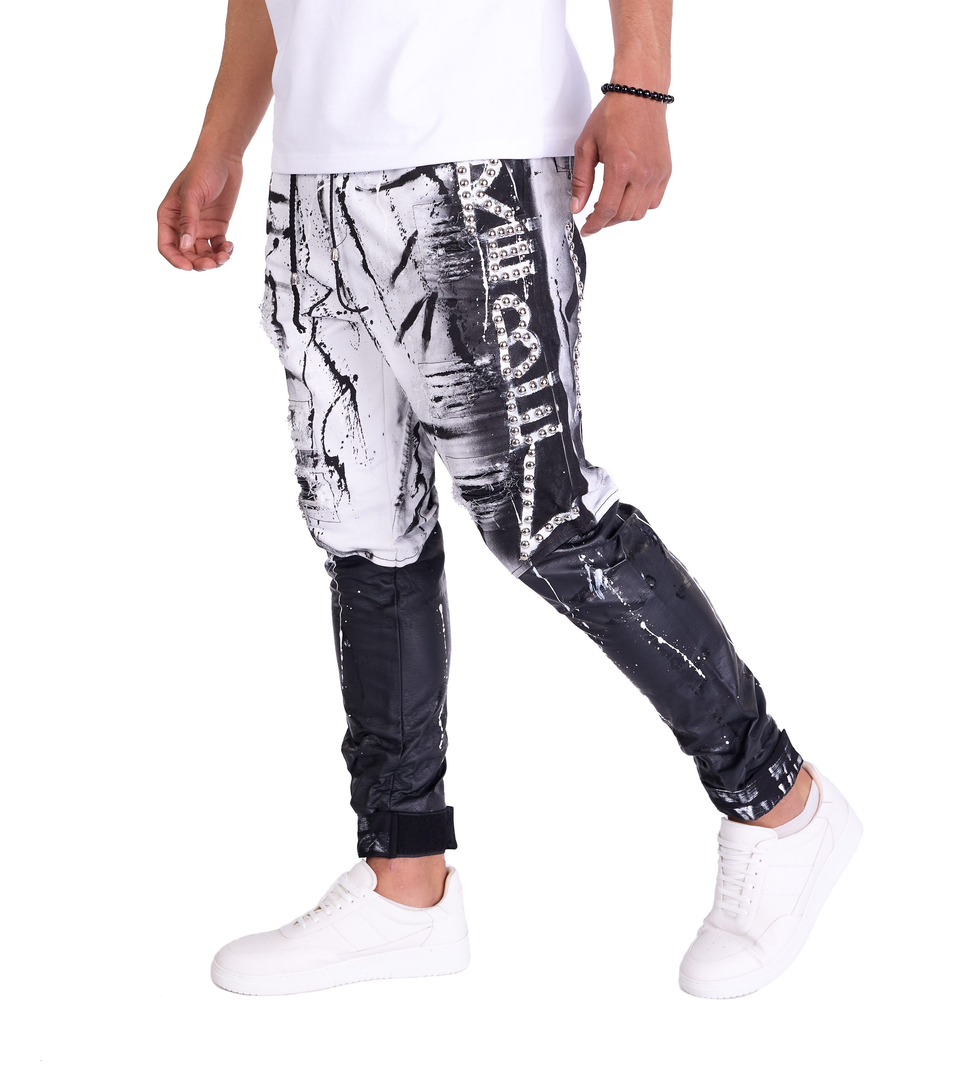 KINGZ Slim-fit-Jeans Lässige Designer Freizeithose mit Nieten günstig online kaufen