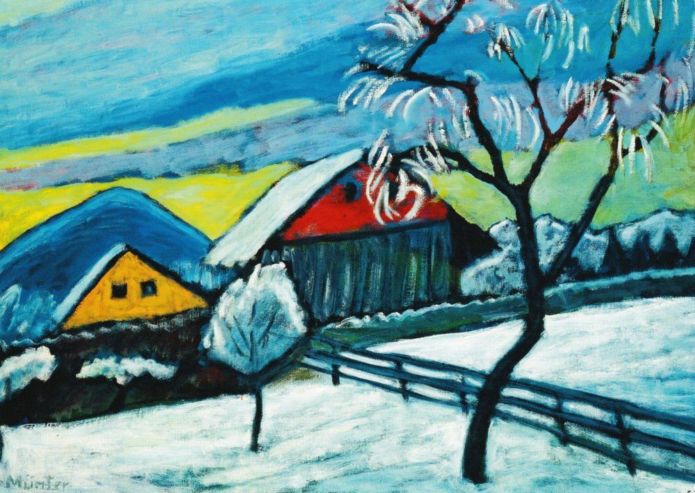 im Postkarte Kunstkarte Winter" "Bauernhäuser Münter Gabriele