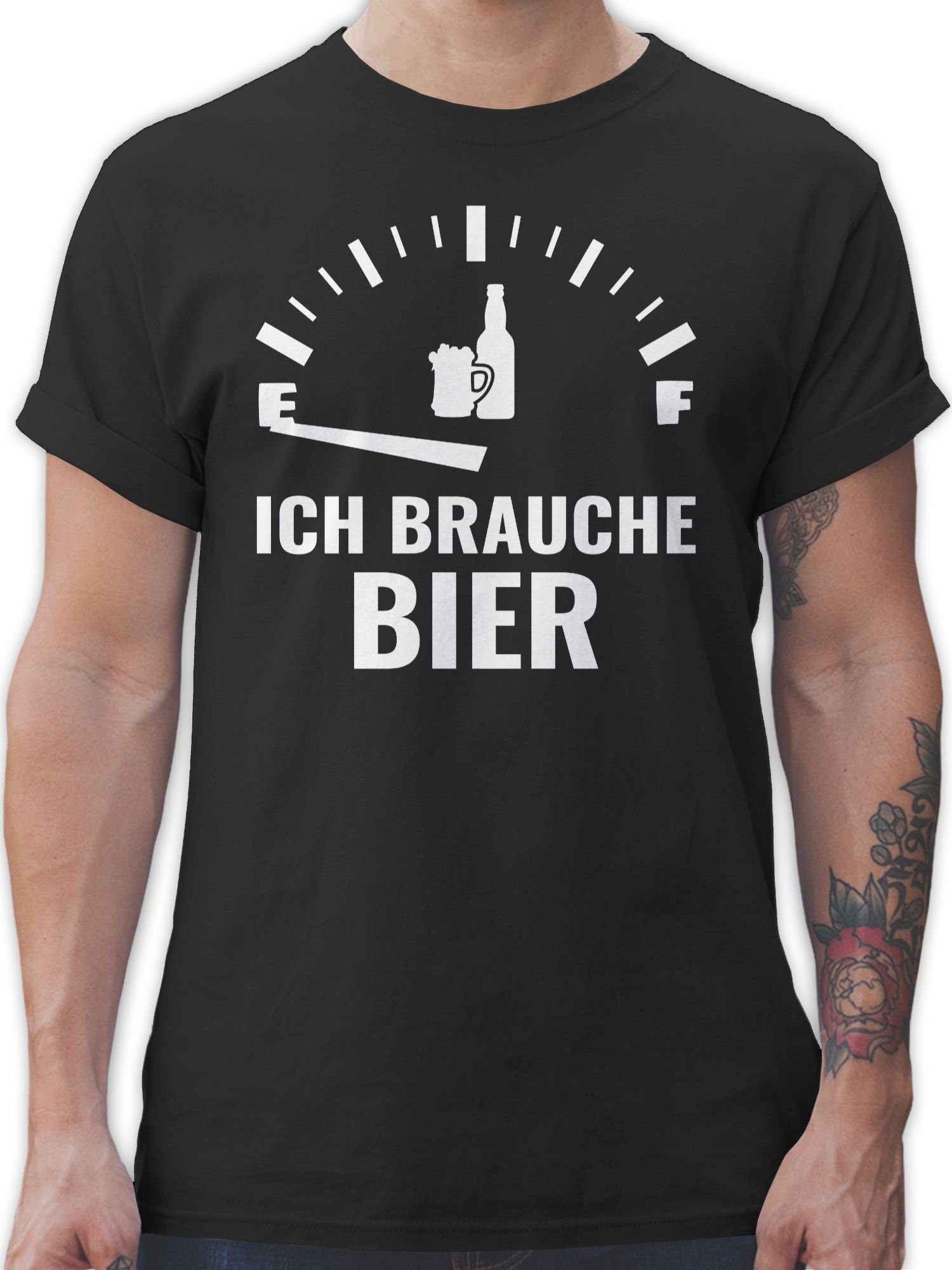 1 T-Shirt Shirtracer Sprüche brauche Spruch Ich Statement - Schwarz Bier weiß mit