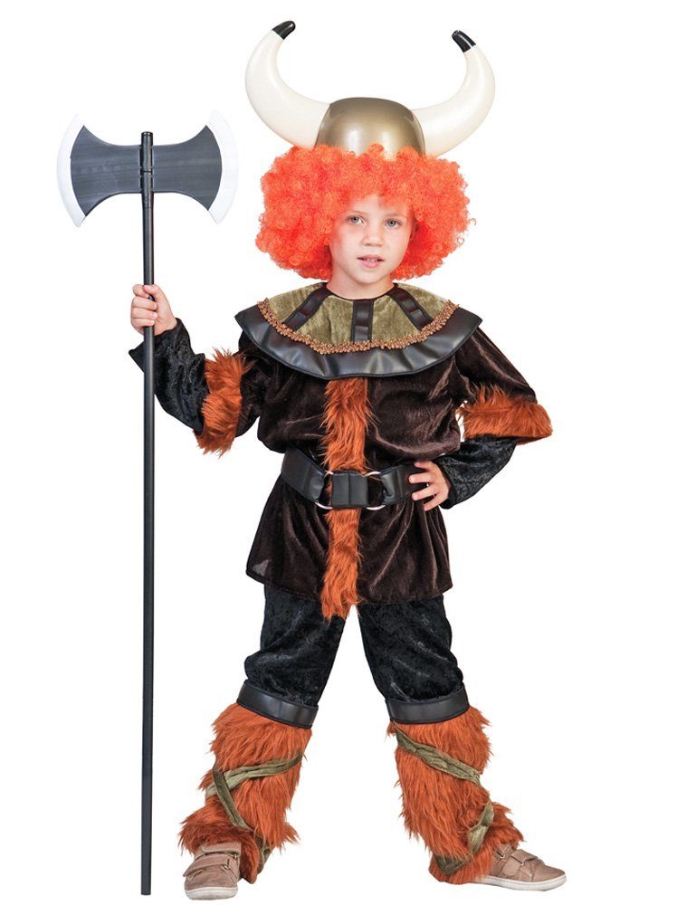 Funny Fashion Wikinger-Kostüm "Raudur" für Kinder - Anzug mit Fellbesatz Schwarz Braun