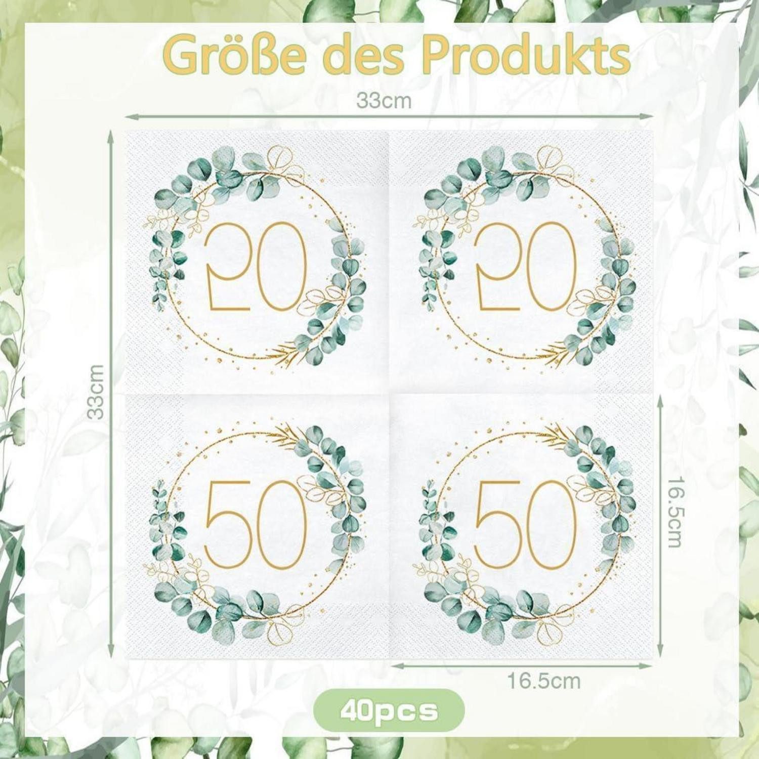 LuxusKollektion Papierserviette Servietten 40 Eukalyptus Gold Grün 50 50. Geburtstag Servietten