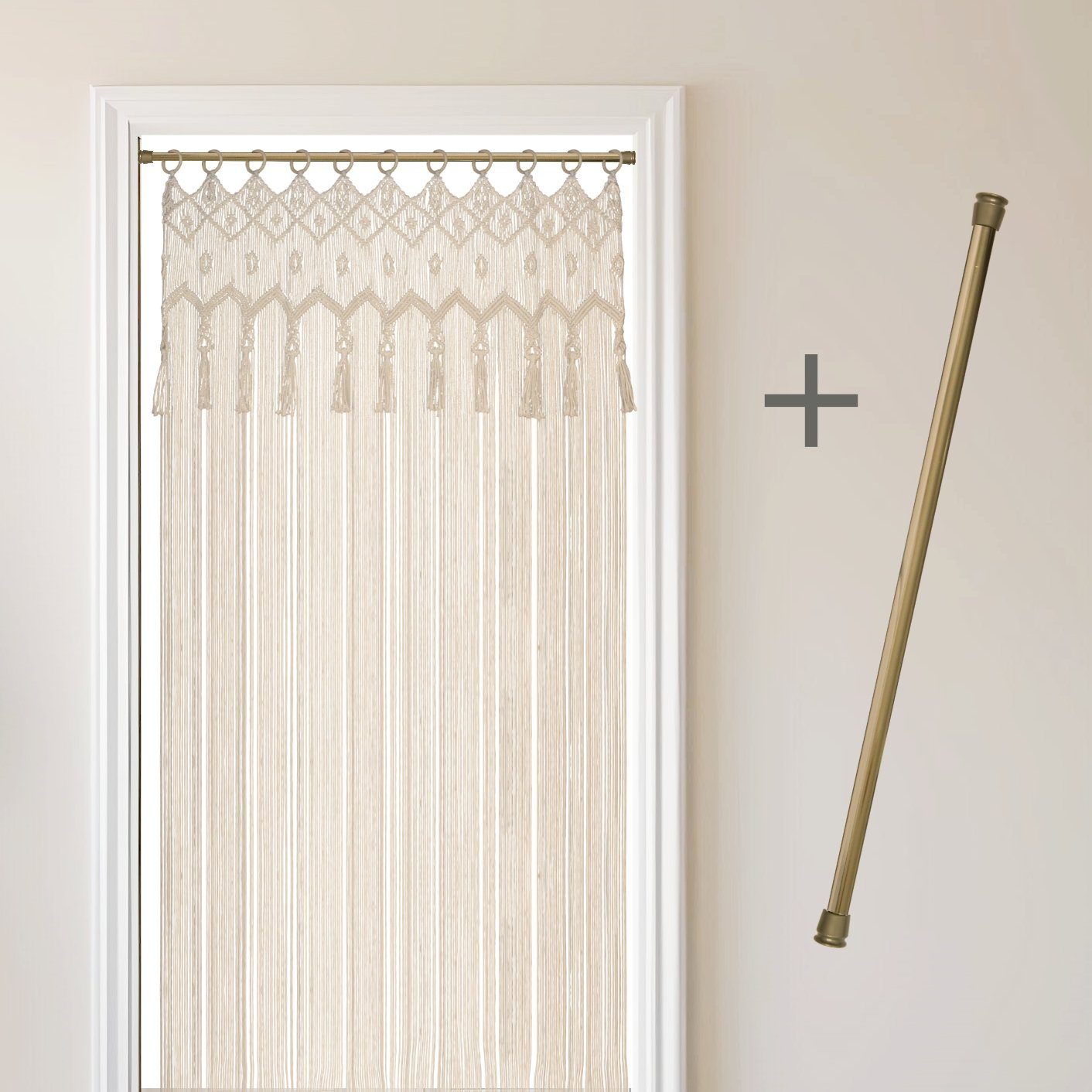 Cozyor Vorhang Makramee 132 x 200 cm mit Vorhangstange 70-120 cm, Boho Gard günstig online kaufen