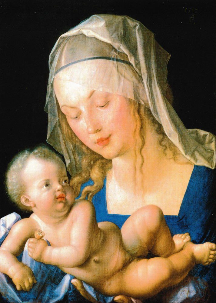 Postkarte Kunstkarte Albrecht Dürer "Madonnna mit der Birnenschnitte"