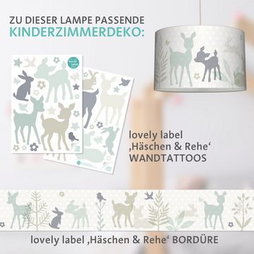 lovely label Pendelleuchte Häschen & Rehe mint/grau/beige - Hängelampe Baby Kinderzimmer, Plug & Shine, LED wechselbar