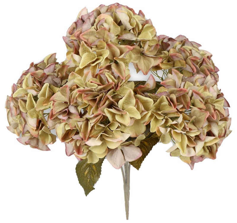 Kunstblume Hortensien Blüten Kunstblumen 1 Bund 5 Blüten Ø 18 cm grün Hortensien, matches21 HOME & HOBBY, Höhe 45 cm