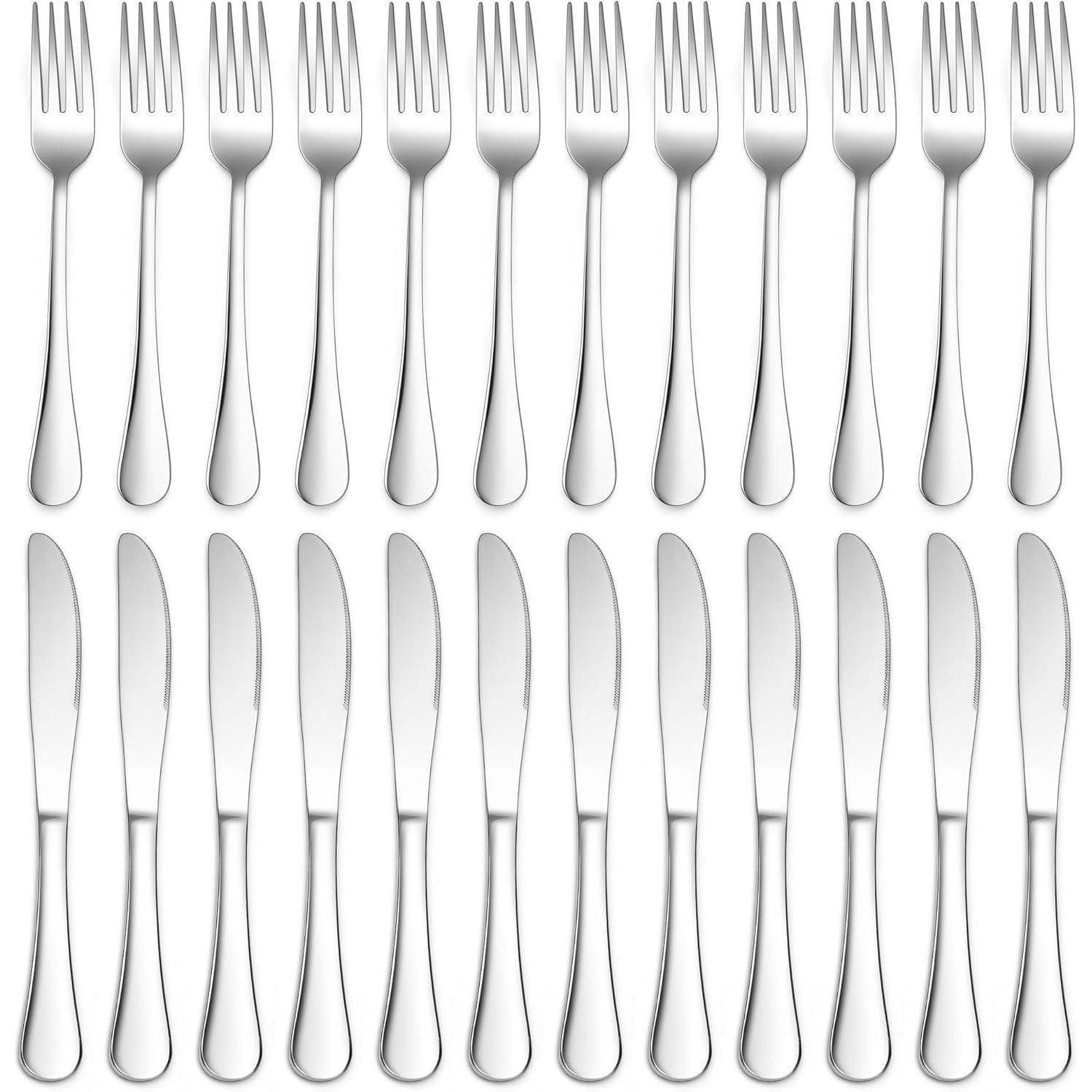 LuxusKollektion Steakbesteck Steakbesteck Edelstahl 24teilig Messer Gabeln 24 Runder Griff