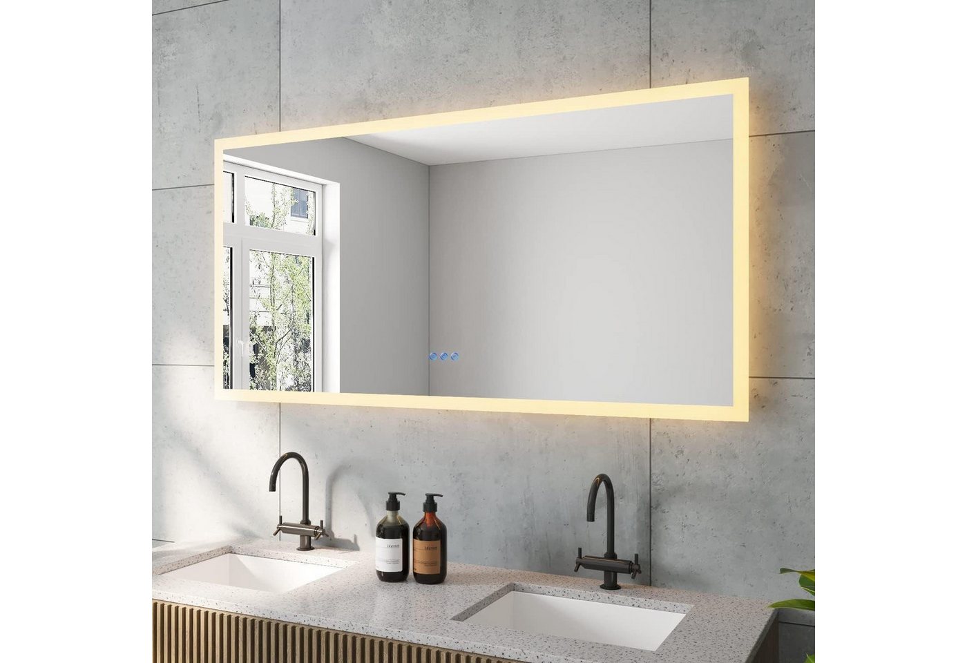 Thumbnail - AQUALAVOS Badspiegel Badspiegel groß 140x70 cm rechteckig Bad Wand Spiegel mit Beleuchtung, Wandschalter, 6400K Kaltweiß...