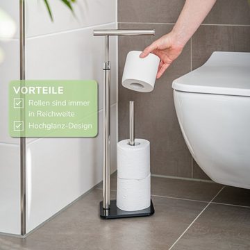 bremermann Toilettenpapierhalter Stand-WC-Rollenhalter 2in1, Ersatzrollenhalter, Edelstahl Glassockel