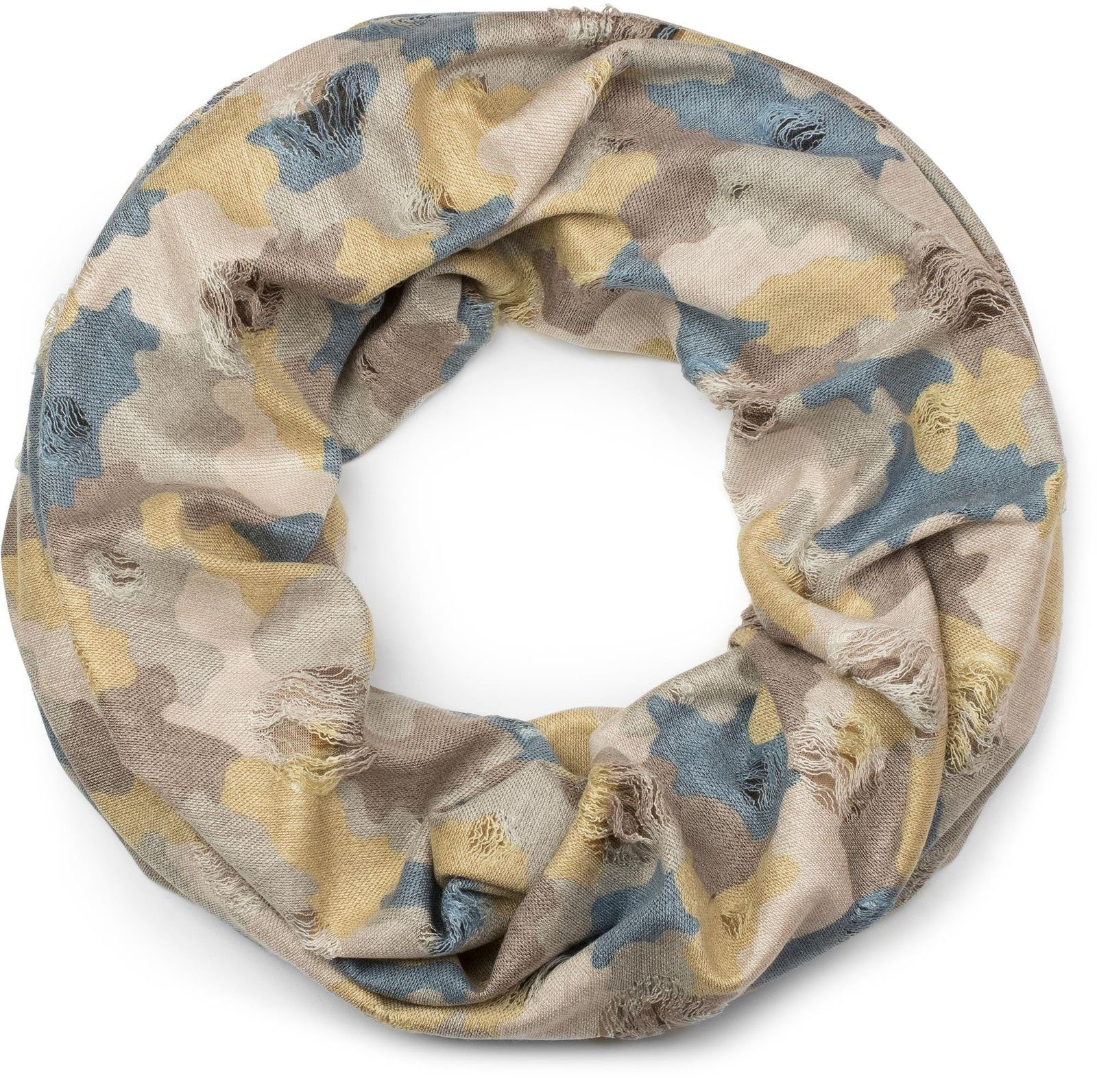 styleBREAKER Loop, (1-St), Destroyed Loop mit Camouflage Muster Gelb-Braun-Blau