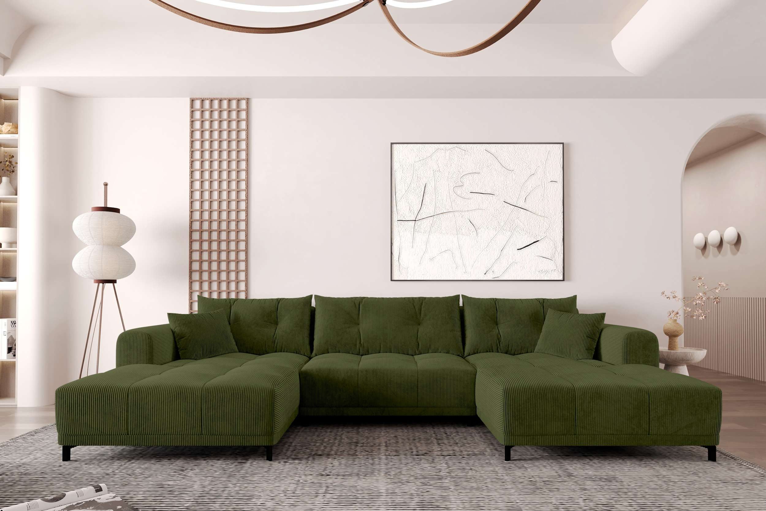 99rooms Wohnlandschaft Massimo, Sofa, U-Form, mit Schlaffunktion, Rundumbezug, in Cordstoff POSO