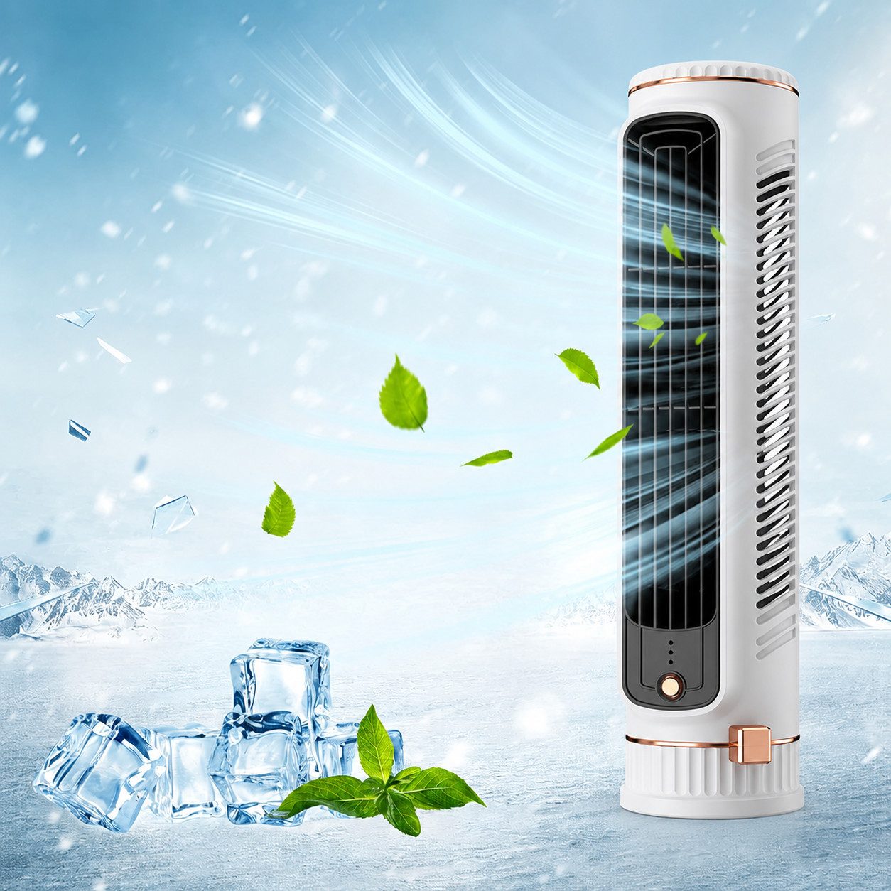 MOPUEA Turmventilator Tischventilator Turmventilator Naturwind 3 Stufen Kabellos Kompakt, 3 Stufen, Naturwind, Akku, USB-C, rutschfester Stand