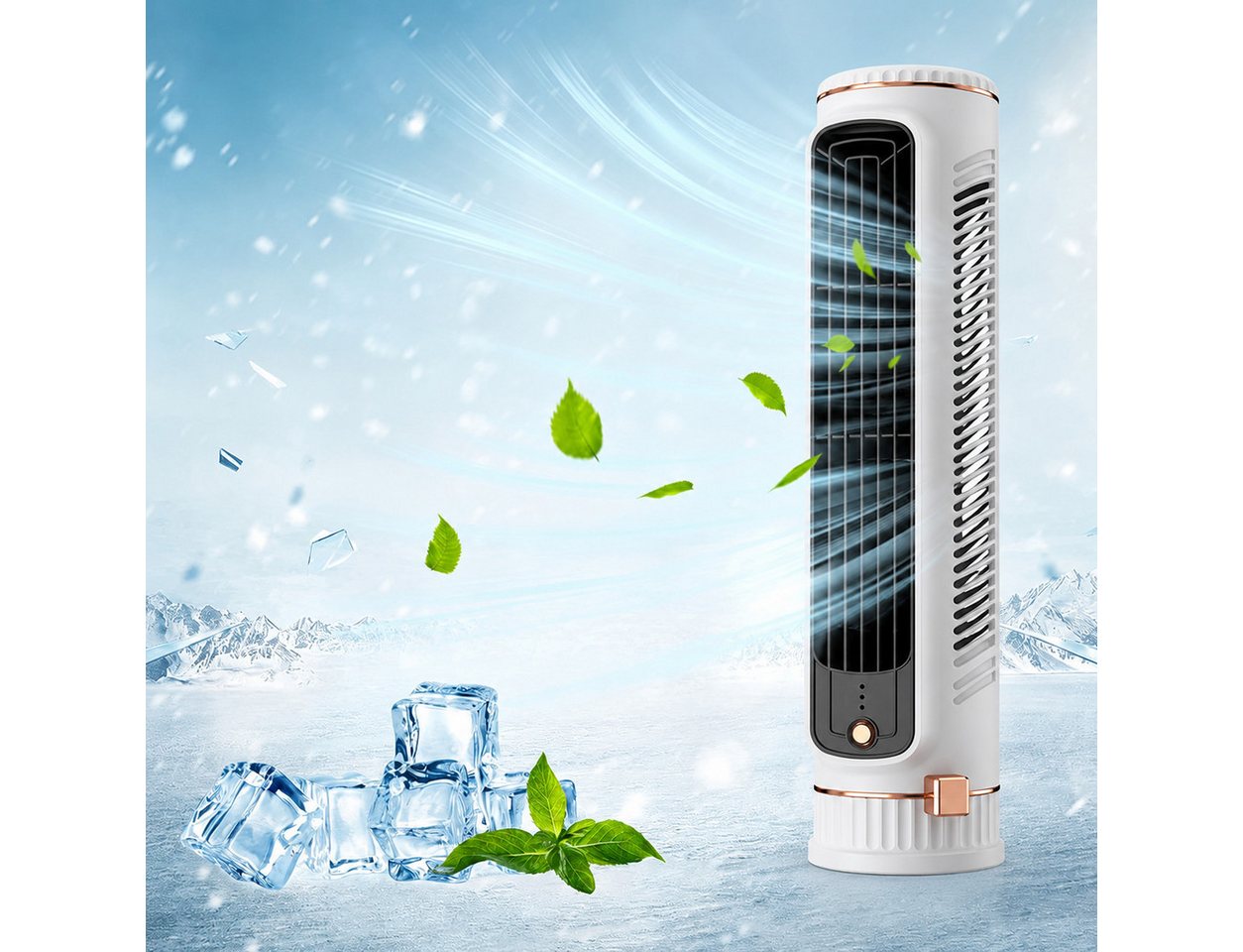 MOPUEA Turmventilator Tischventilator Turmventilator Naturwind 3 Stufen Kabellos Kompakt, 3 Stufen, Naturwind, Akku, USB-C, rutschfester Stand