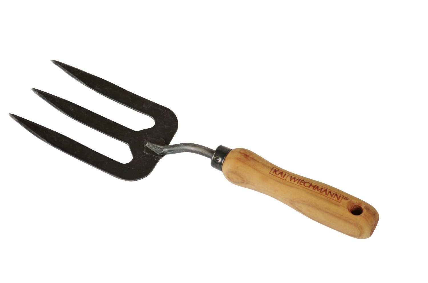 Kai Wiechmann Blumengabel Geschmiedete Premium Teak Handgabel als robuste Pflanzgabel, exklusive Gartengeräte mit Teakholz Griff