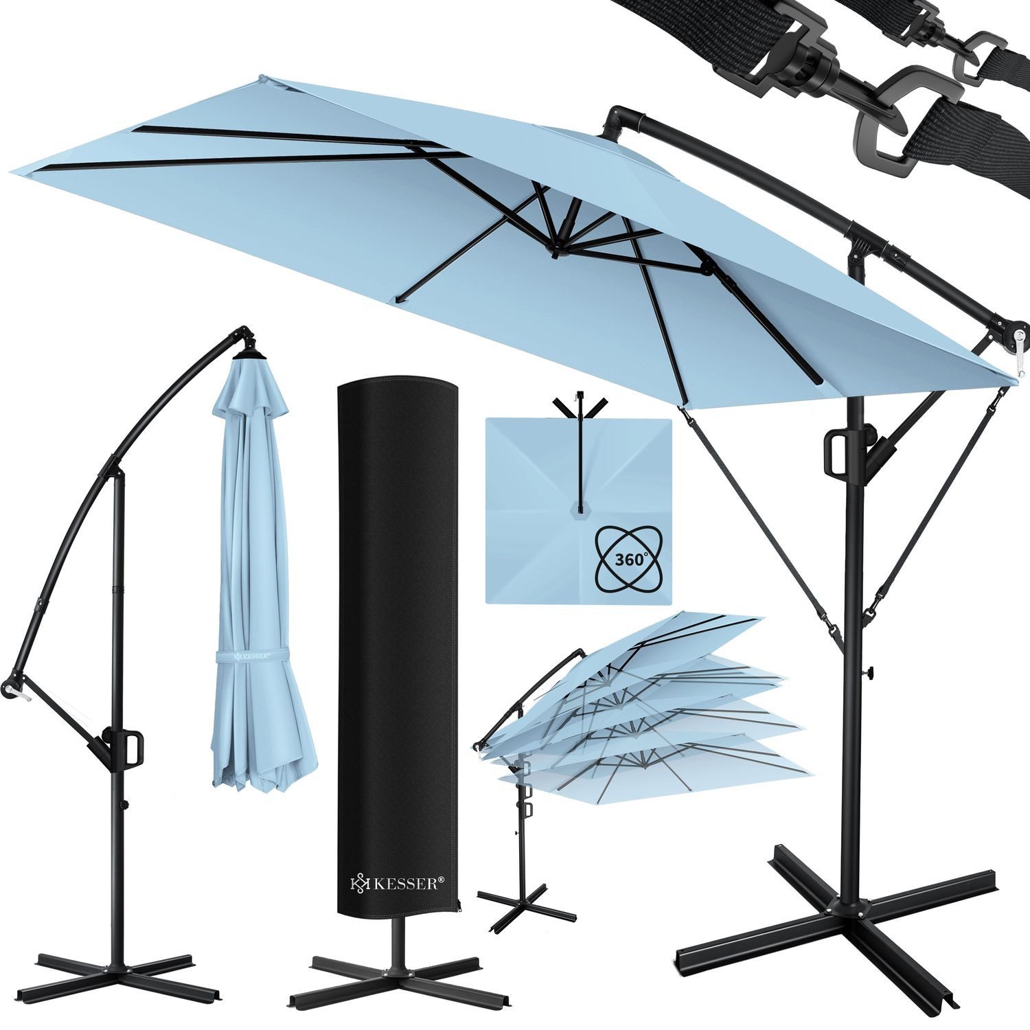 KESSER Ampelschirm, Ø350cm Sonnenschirm inkl. Abdeckung & Windsicherung, wetterfest