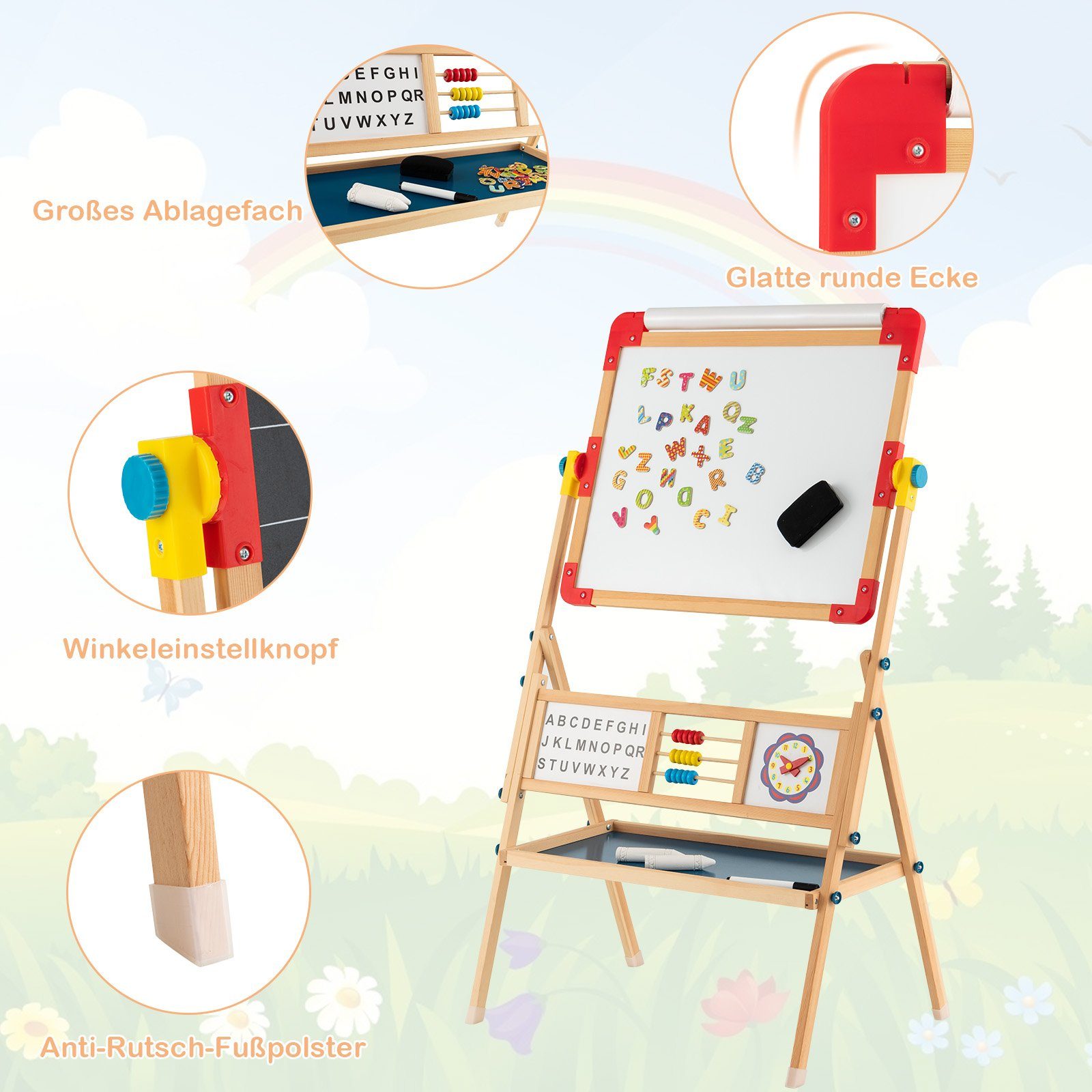 COSTWAY Standtafel Kinder Kreidetafel, Holz, mit Papierrolle