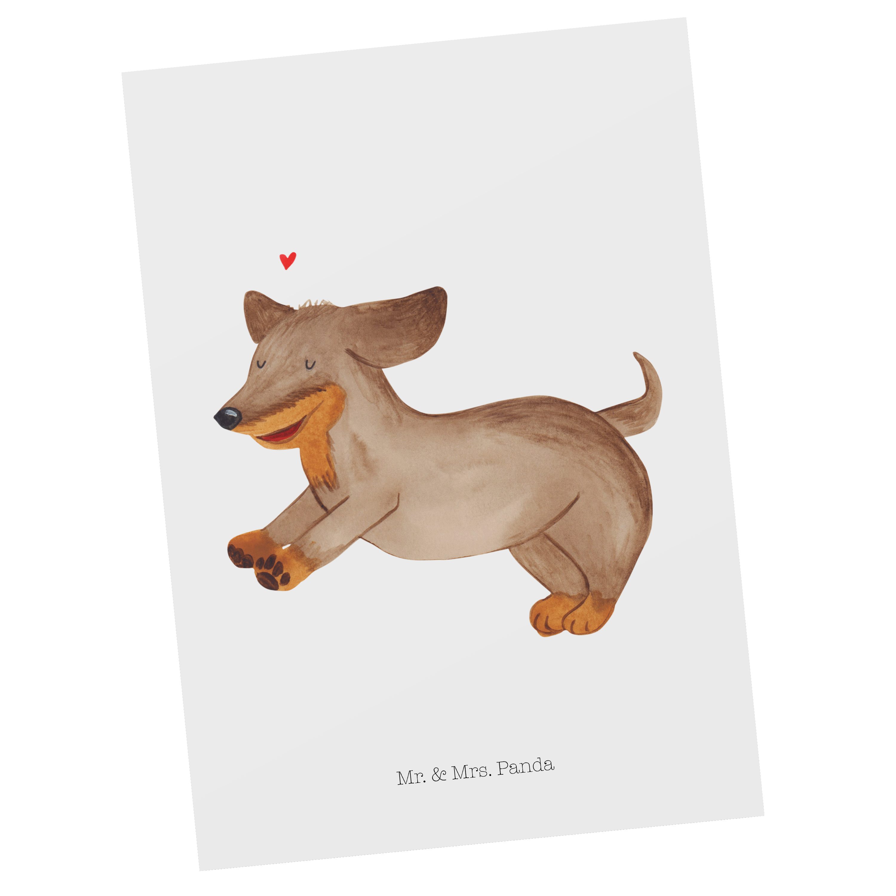 Mr. & Hund Ansich Panda Dackel Postkarte Mrs. - happy dog, fröhlich Geschenk, Weiß Hunderasse, 