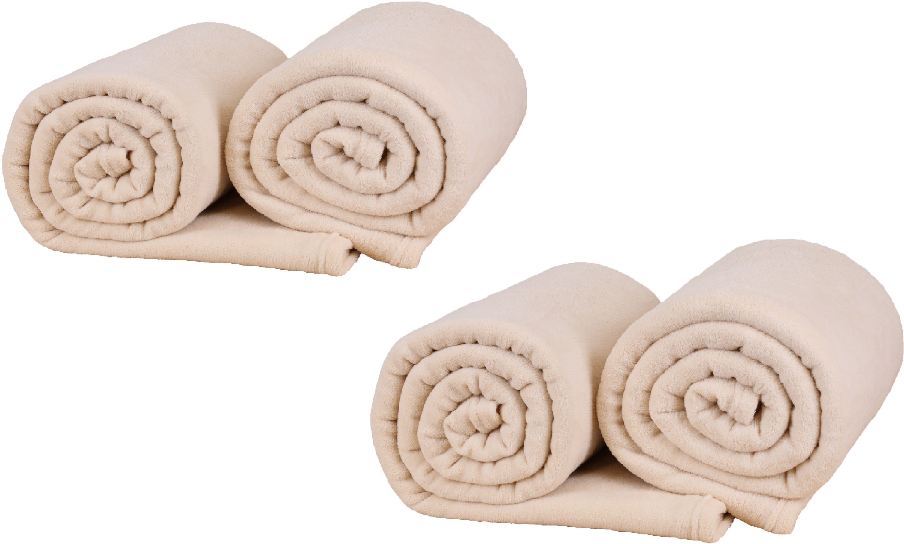 Wohndecke 4 Stück Kuscheldecken 140 x 190 cm Farbe beige, Betz, weiches Plüsch-Optik