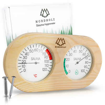 NORDHOLZ Raumthermometer »Sauna Thermometer Hygrometer Holz«, 2in1 1-tlg., Analoges Hygrometer, Sauna Zubehör