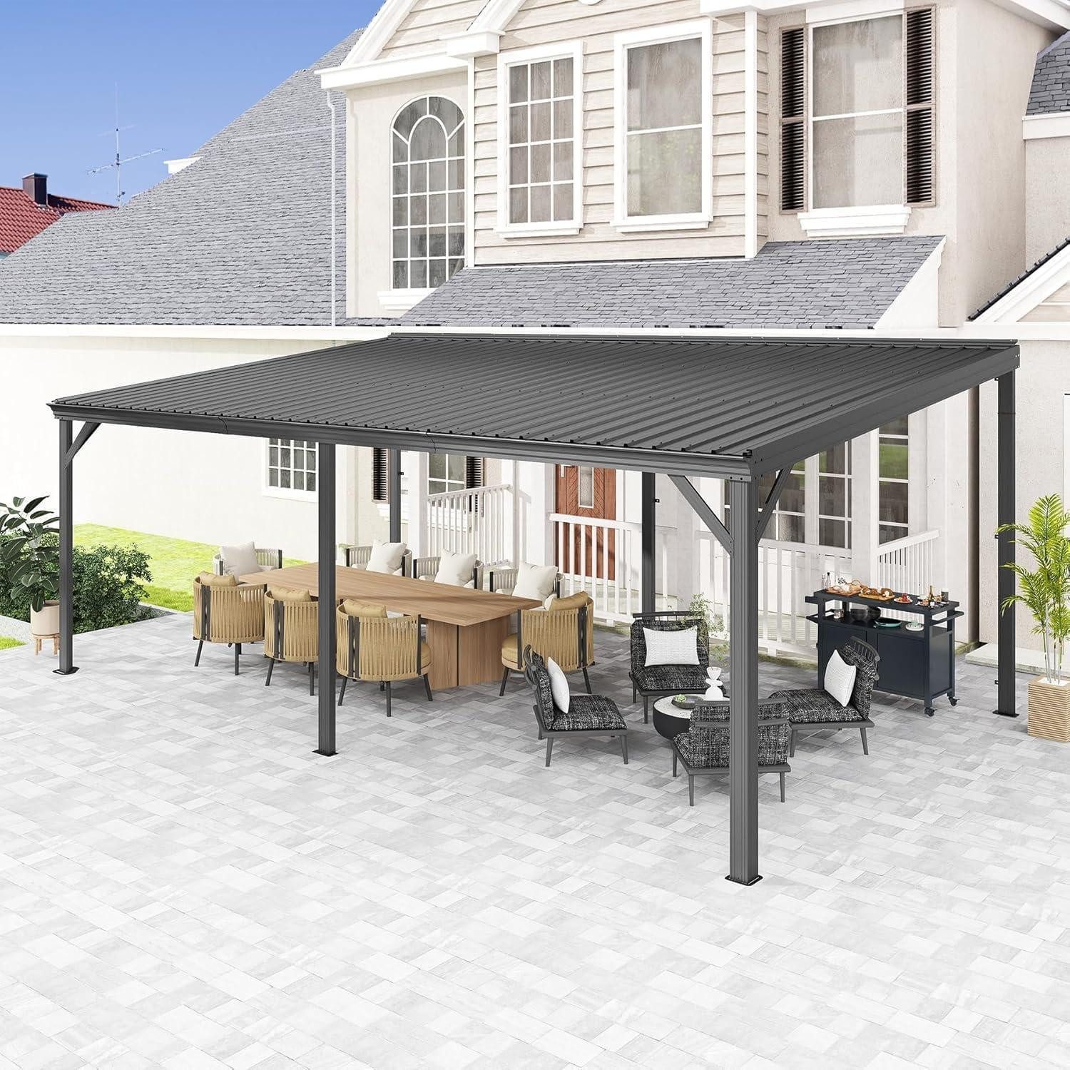 LuxusKollektion Anbaupavillon Wandpavillon 3.61x6.01m Grau festes Dach