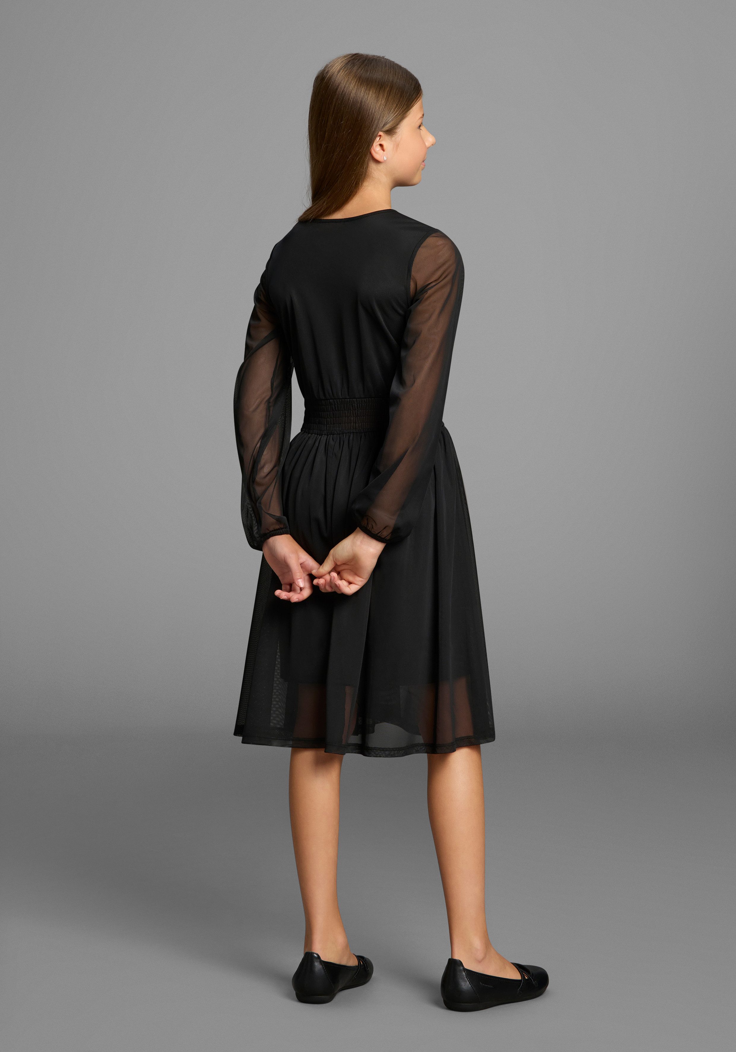 Bruno Banani Chiffonkleid Meshkleid mit transparenten Ärmeln für festliche Anlässe Festliches Shirtkleid mit Chiffon – Bild 2 von 5