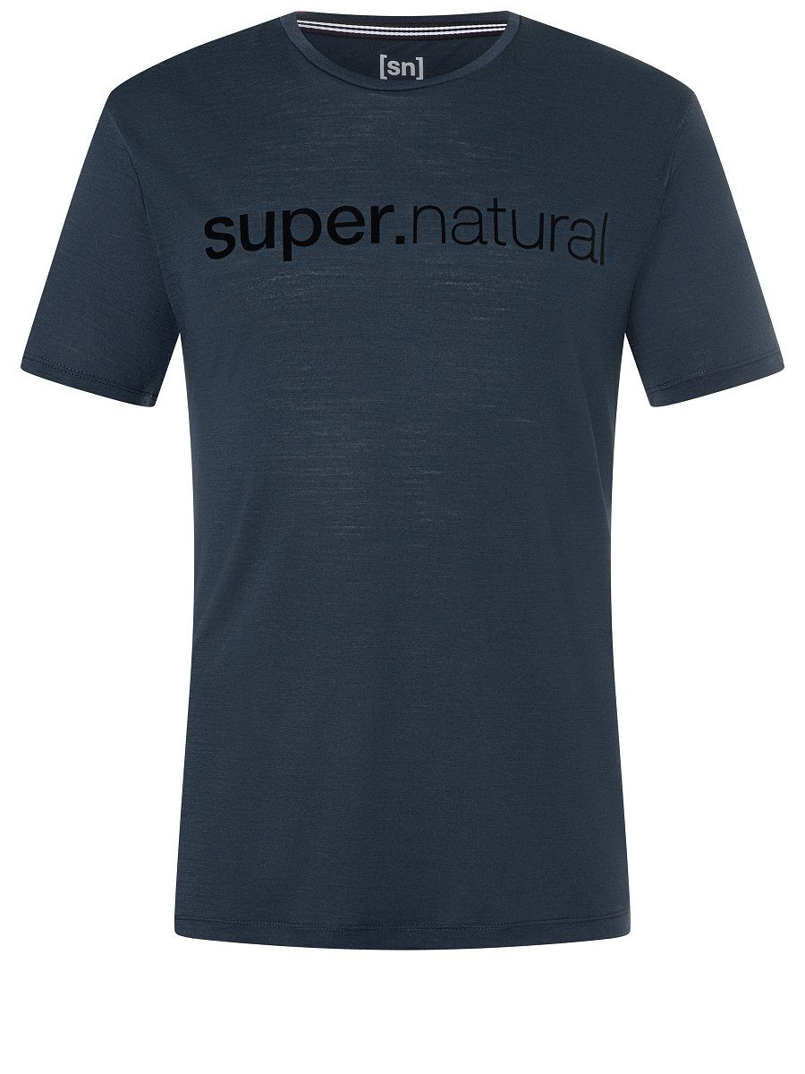 SUPER.NATURAL Print-Shirt Merino T-Shirt M Black SIGNATURE Blueberry/Jet lässiger 3D TEE Merino-Materialmix