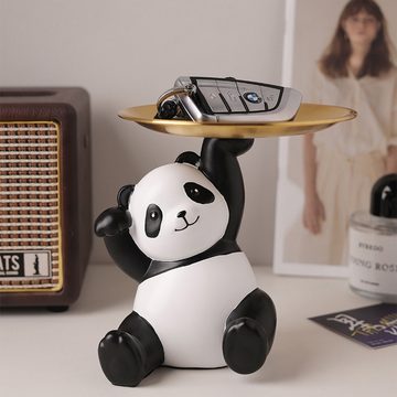yozhiqu Dekotablett Panda Förmiges Ablagetablett, luxuriöse, moderne,Wohnzimmer Dekoration (1 St), Rundes Metalltablett mit großem Fassungsvermögen rutschfestem Design