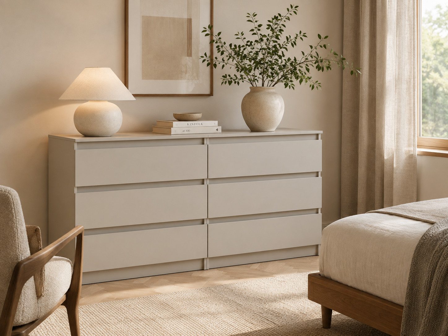 MOEBLO Kommode LOSKO 6S (Doppelkommode breite Schubladenkommode mit 6 tiefen Schubladen, grifflos, 180 cm, Weiß oder Kaschmir), (BxHxT): 180 × 86 × 42 cm