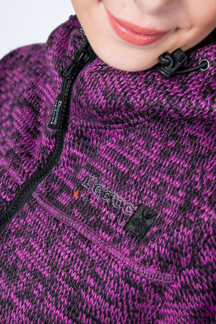 DEPROC Active auch Kapuze, mit WHITEFORD großen CS Strickfleecejacke NEW purple erhältlich WOMEN abnehmbarer melange Größen in