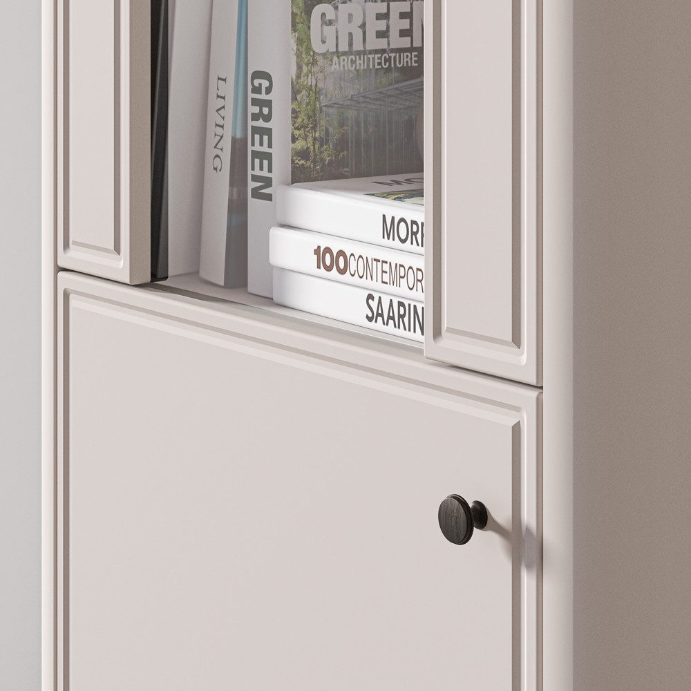 Lomadox Vitrine VEJANO-131 Vitrinenschrank Beige mit Eiche, 1 Tür