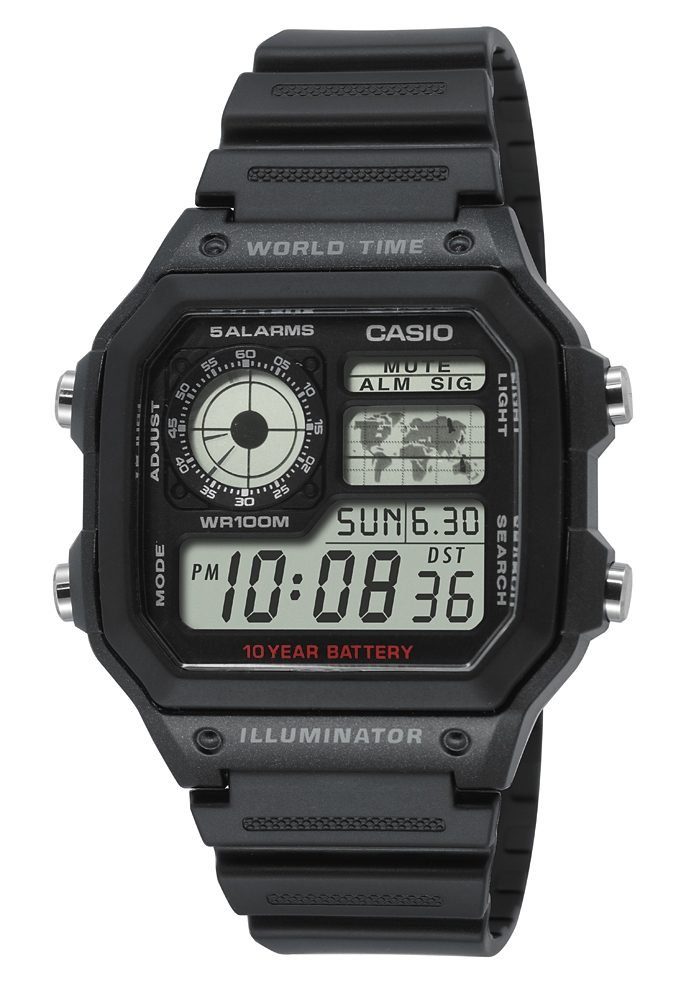 Casio Collection Chronograph AE-1200WH-1AVEF, Quarzuhr, Armbanduhr, Herrenuhr, digital, Stoppfunktion, Weltzeit