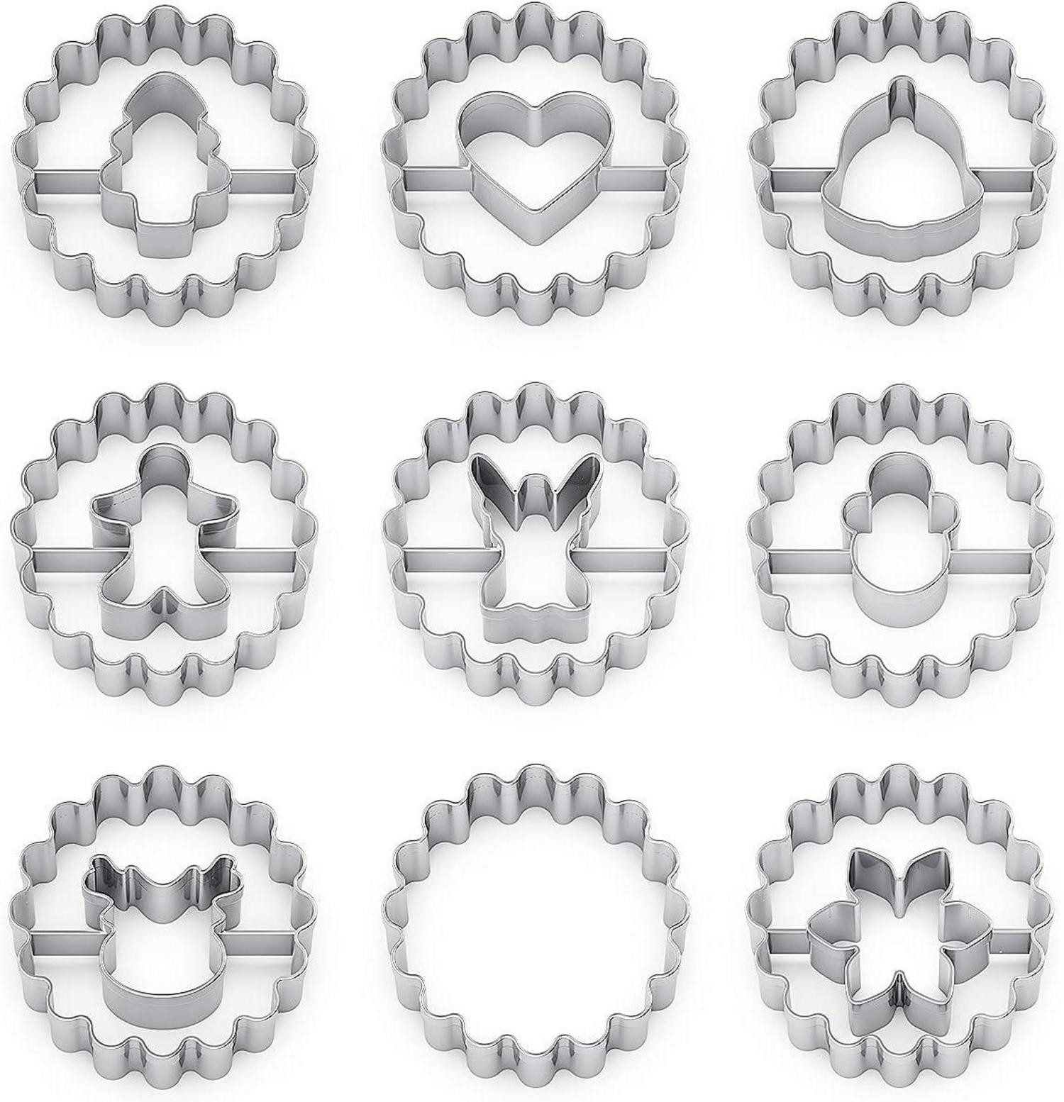 Back-Set Plätzchen Ausstecher Set Weihnachten 9 Stück Edelstahl Linzer Wave