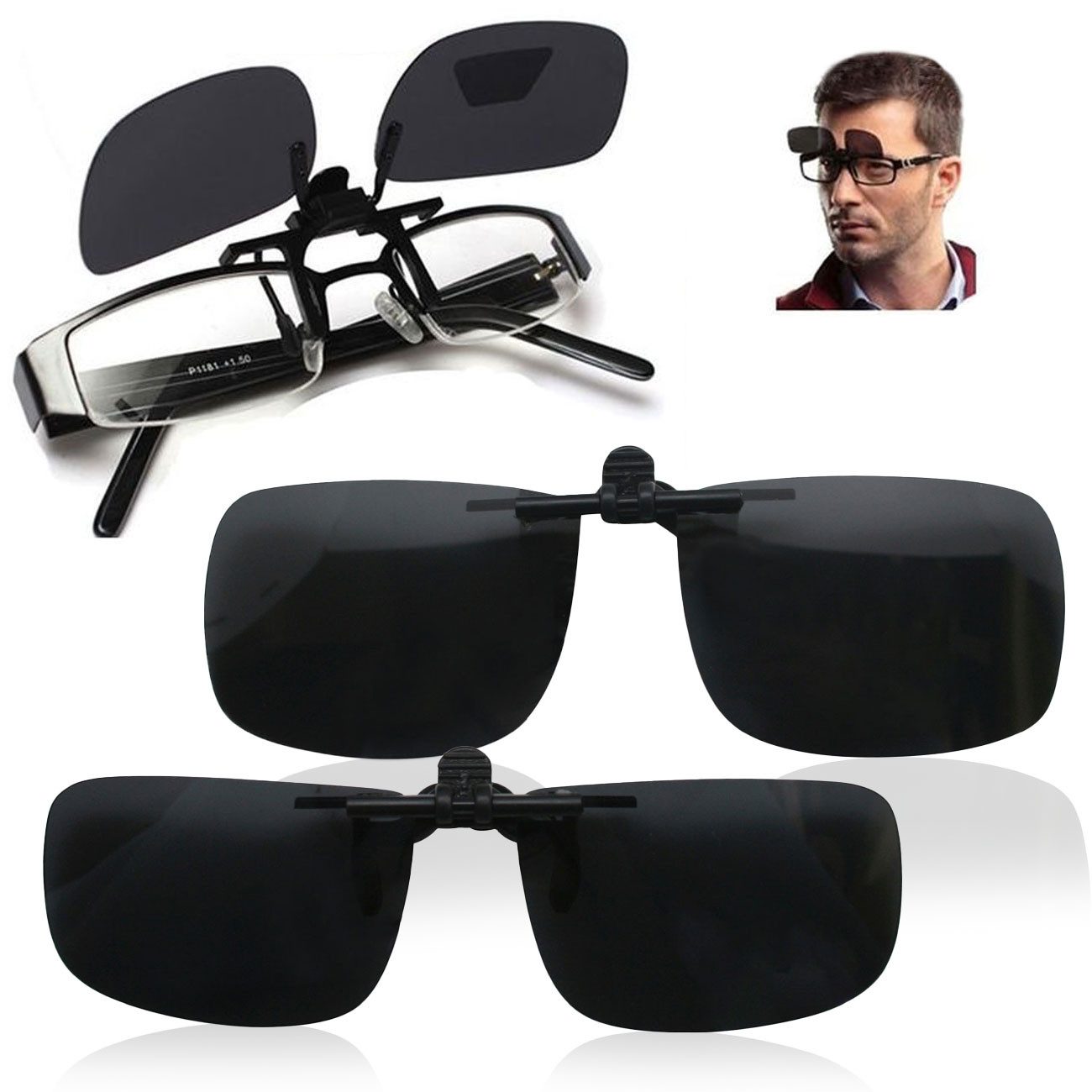 BENSON OPTICS Sonnenbrille Clip-On Sonnenbrille Polarisierend UV400 Aufsteckbrille S & M 2/4 St. (2-St., 2er-Set & 4er-Set) Clip-On Aufsteckbrille, hochklappbar, 100% UV-Schutz (UV400)