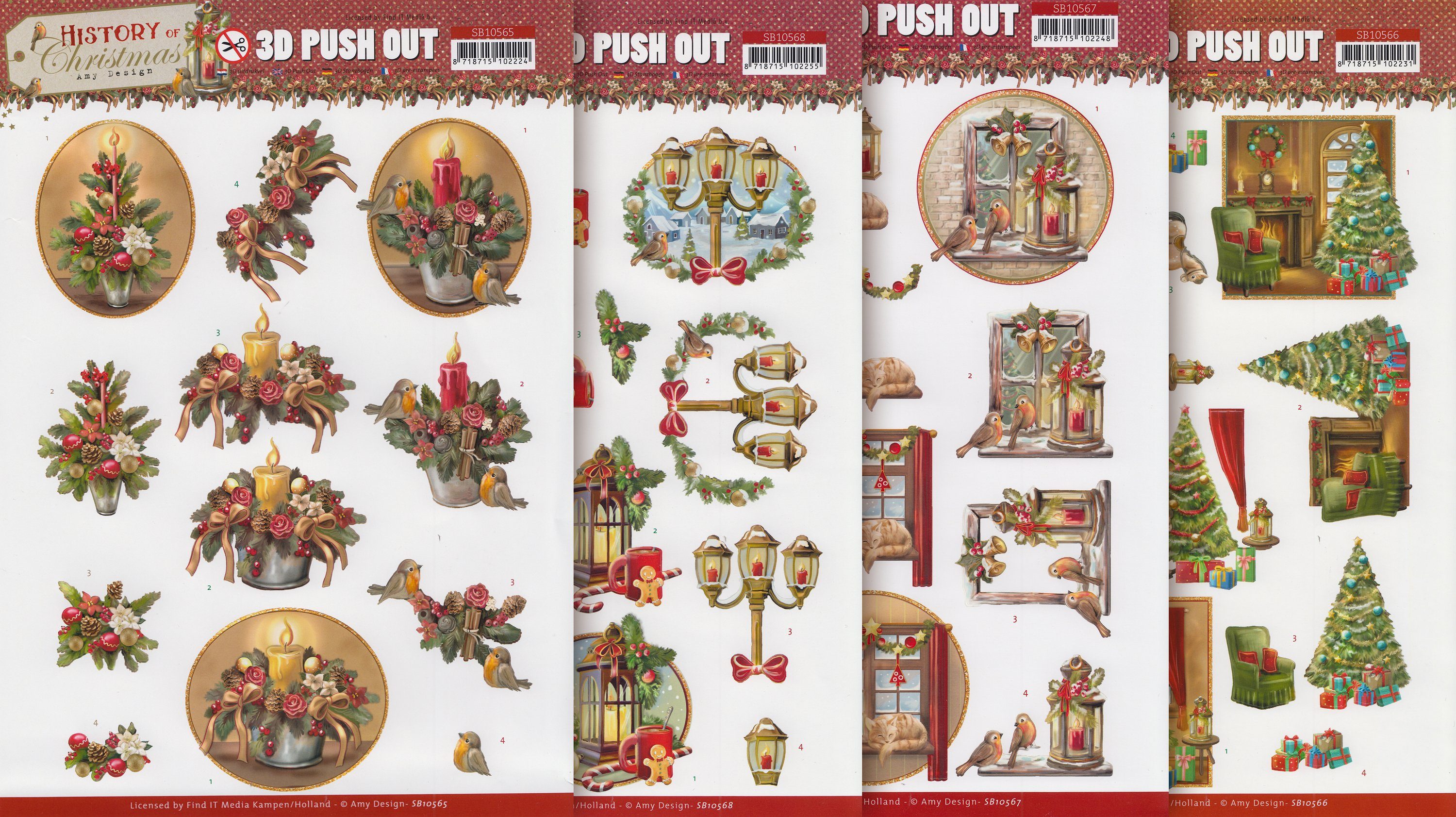 FINDit Motivpapier Stanzbogen-Set History of Christmas, 3D DIN A4 4 Blatt