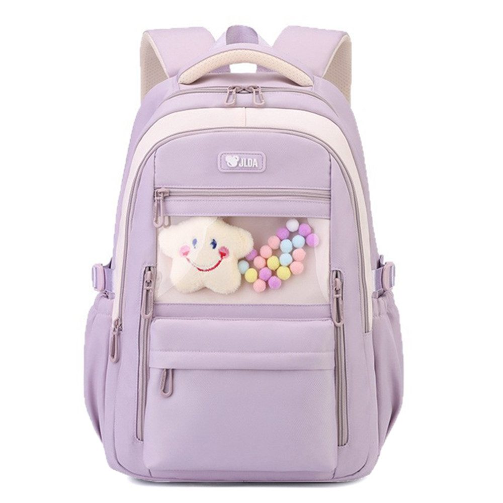 MOPUEA Schulrucksack Rucksack Schule Mit transparenter Fronttasche Mädchen Jungen Teenager (Turnbeutel Seitentasche, Laptopfach, Wasserabweisend, 1-tlg., mit doppelter Reißverschluss)
