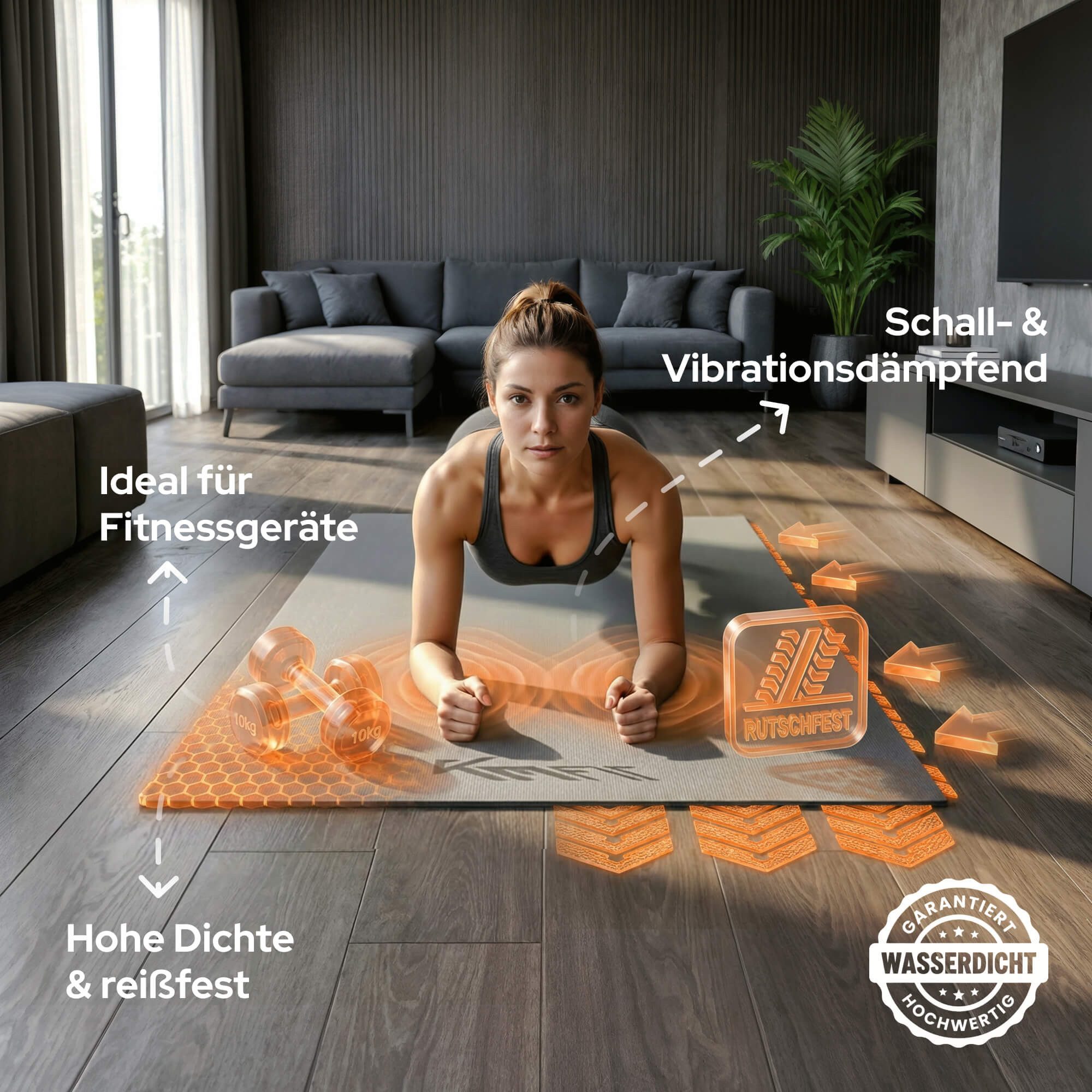 KM - Fit Bodenschutzmatte Unterlegmatte, Fitness- & Yogamatte, Schalldämpfend, Übungsmatte