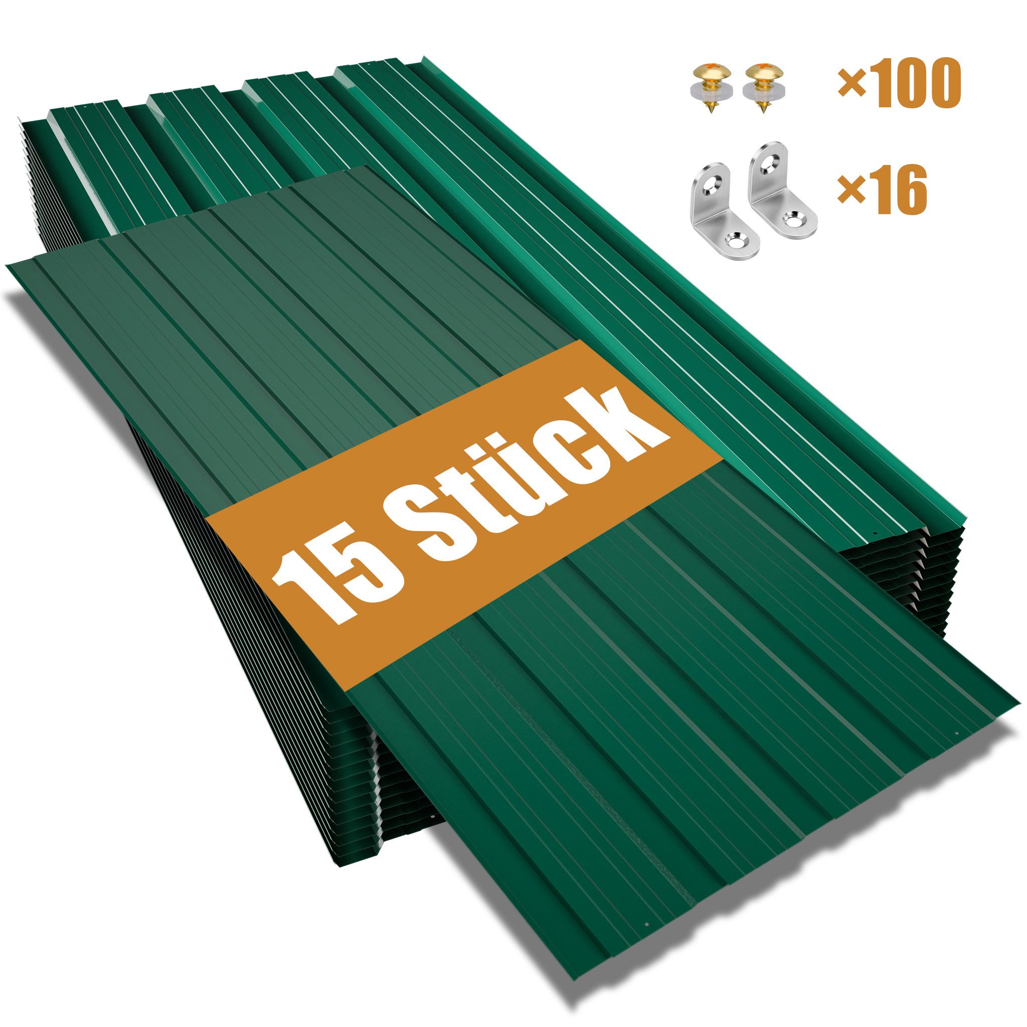 GIHAUVIA Trapezblech Trapezblech Set 15 Stück, verzinkt 0,25mm,Schrauben für Carport.