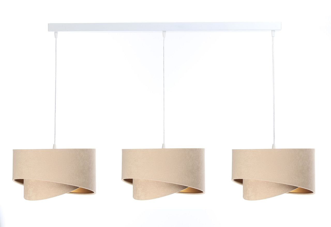 Licht-Erlebnisse Pendelleuchte MADAN, ohne Leuchtmittel, in Weiß Beige Gold 3-flammig E27 Stoff Metall Modern Wohnzimmer