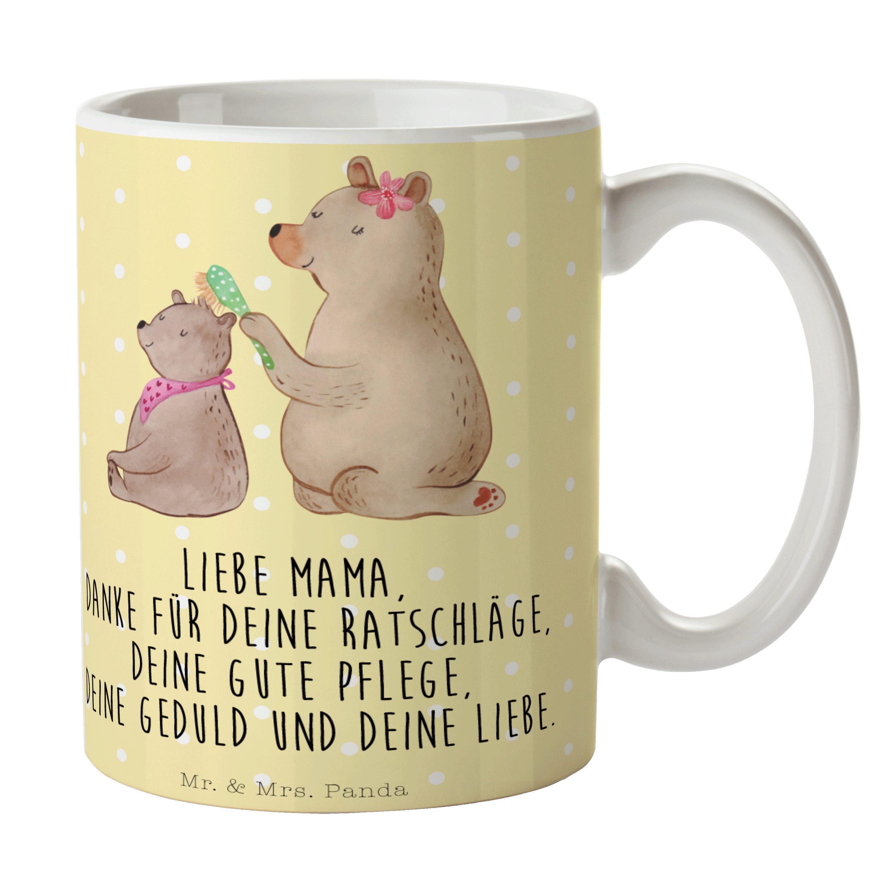 Mr. & Mrs. Panda Tasse Bär Kind, Tasse, Gelb Pastell, Mama, Vatertag, Muttertag, kaffeetasse, Keramik, Bürobecher heißgetränkebecher Kaffeetasse