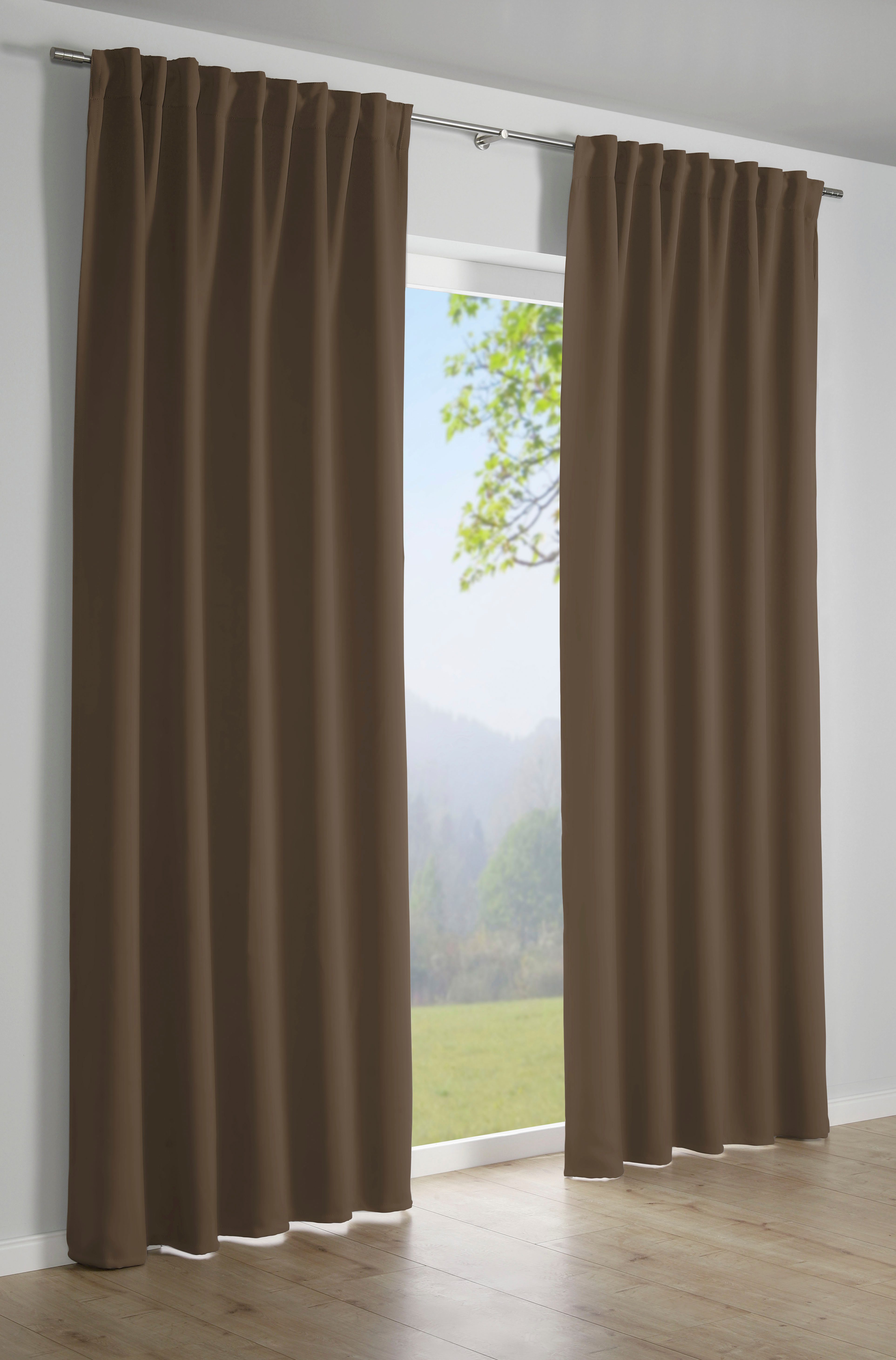 Sehlbach Gardine Schal Dimout Uni (1 St), Schlaufen, abdunkelnd, mit Gardinenband und verdeckten Schlaufen