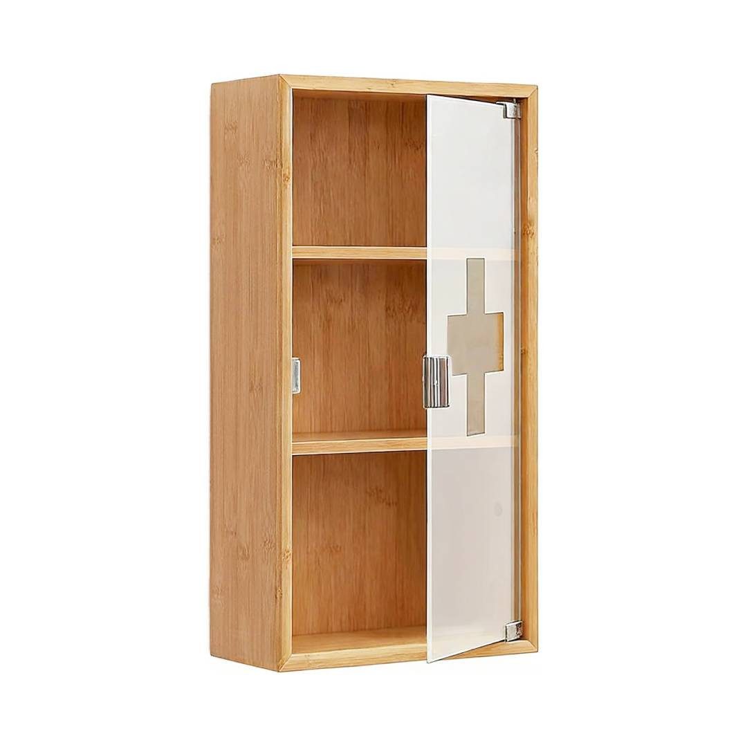 Zedelmaier Medizinschrank Medikamentenschrank aus Bambus mit höhenverstellbaren Einlegeböden (NHYX3001BM) Satinierte Tür aus gehärtetem Glas, 2 Schlüssel für Badezimmer, Büros