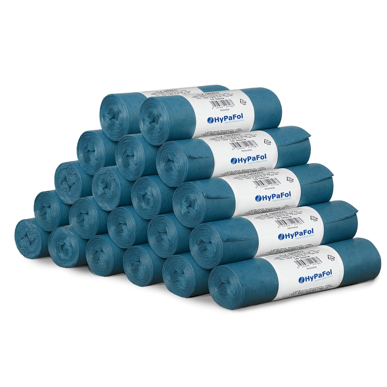 Hypafol Müllbeutel LDPE Müllsäcke blau, Typ 60, 60L, 600x800mm, 20 Rollen à 10 Stück