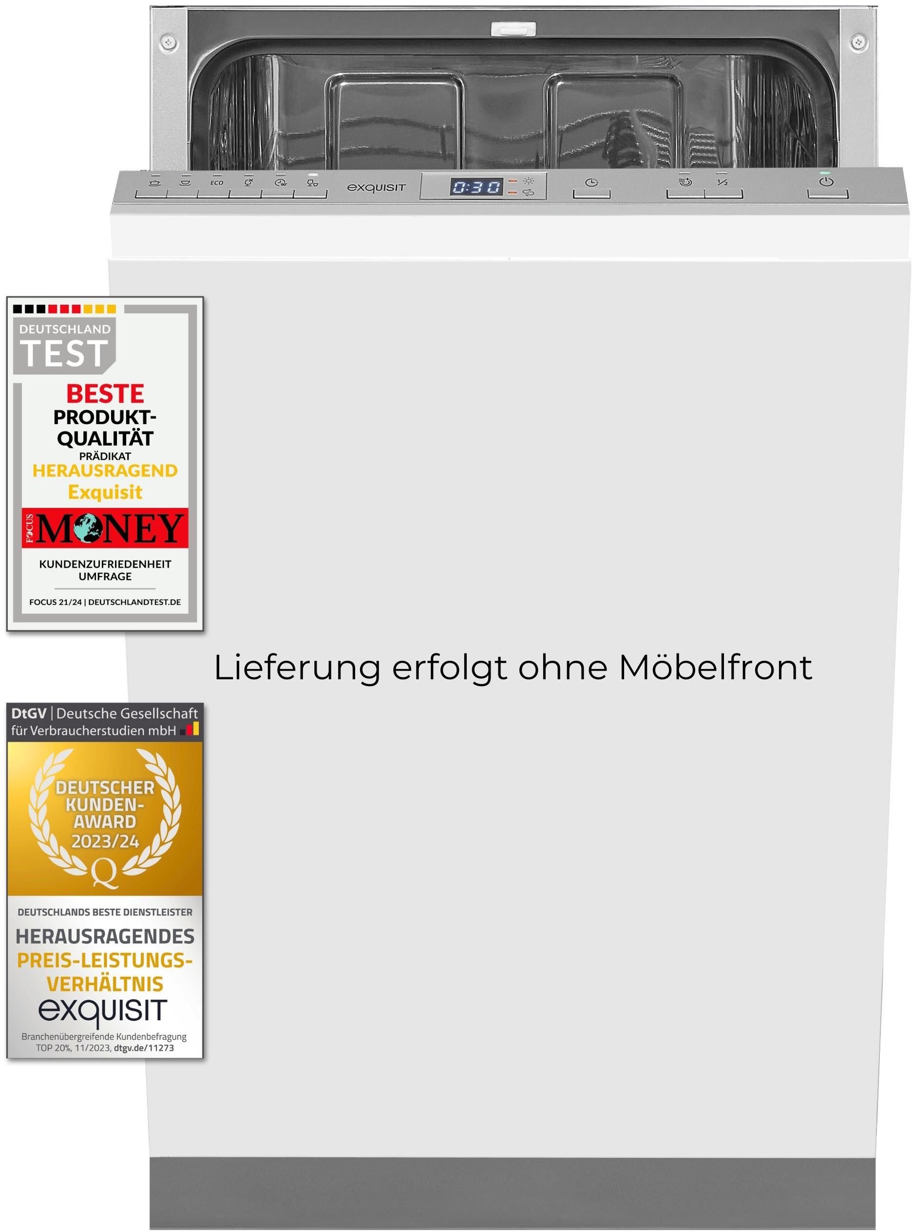 exquisit vollintegrierbarer Geschirrspüler EGSP2109-E-030E silber, 9 l, 9 Maßgedecke, Kompakt und ideal für kleine, schmale Nischen, kleine(Single)Haushalte