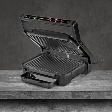 N8WERK Kontaktgrill Kontakt-Grill Elektrogrill fettarm Touch Display, 2000 W, Midnight Edition 6 Programme