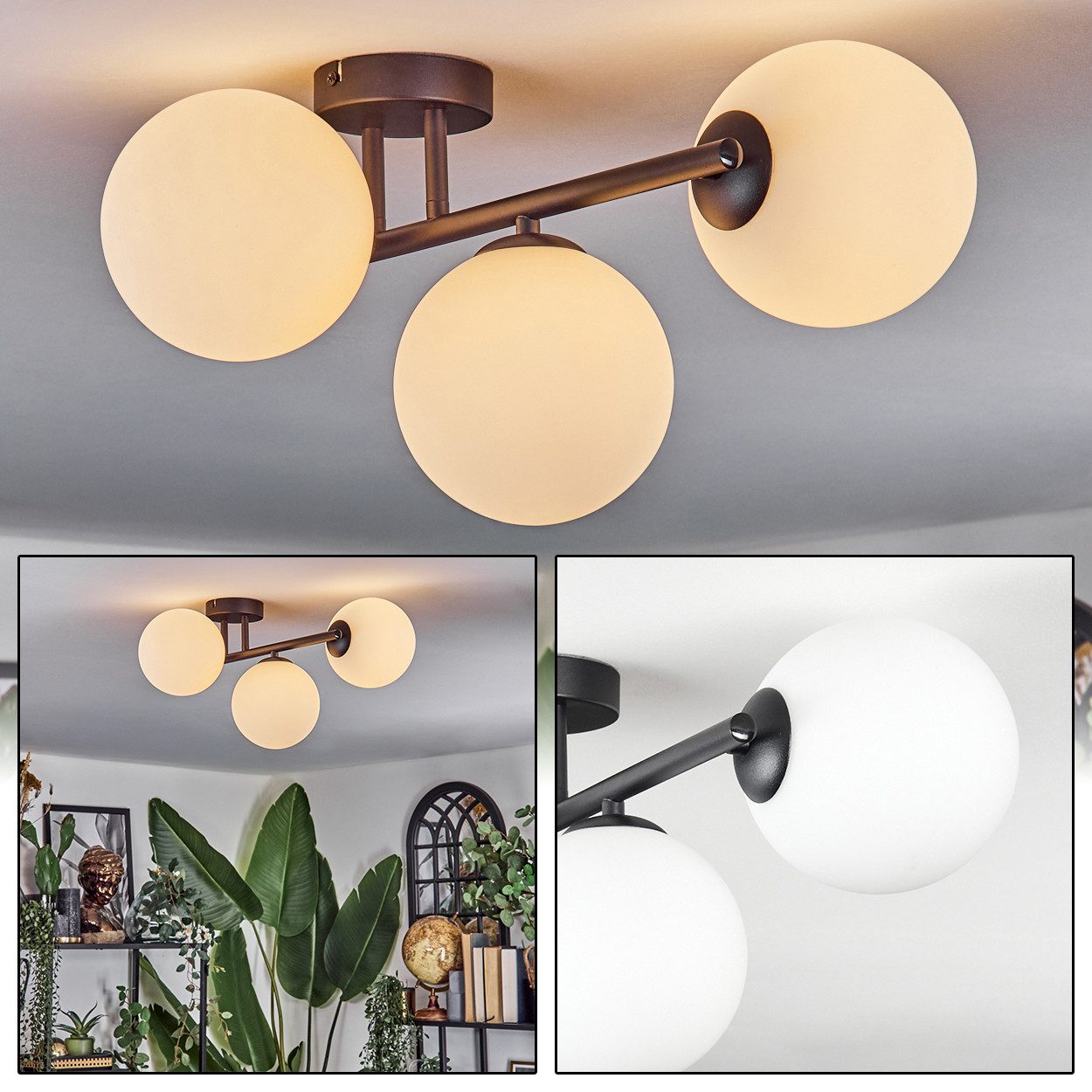 hofstein Deckenleuchte Deckenlampe aus Metall/Glas in günstig online kaufen